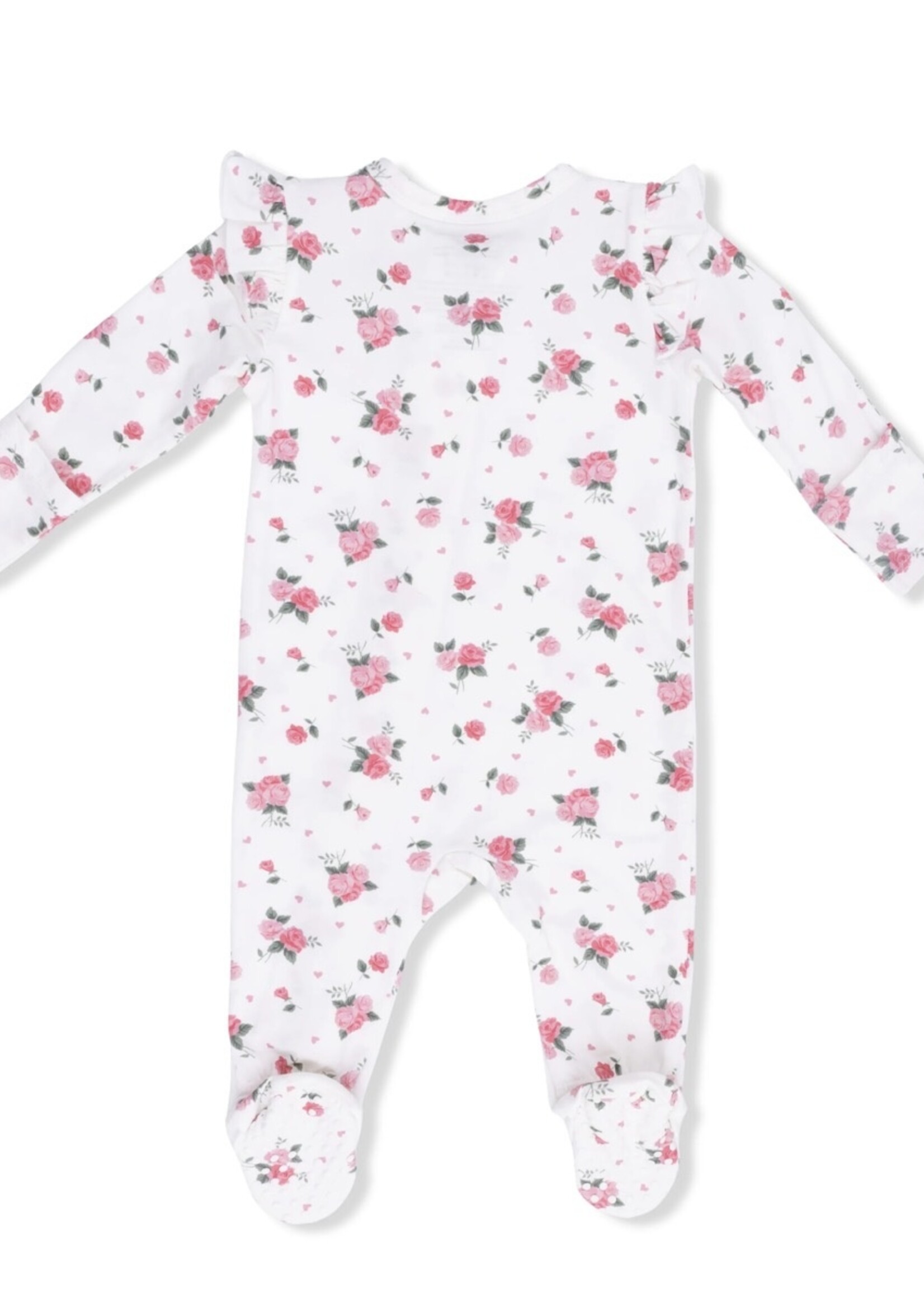 PINK ROSETTES 2 WAY RUFFLE SLEEVE ZIPPER FOOTIE