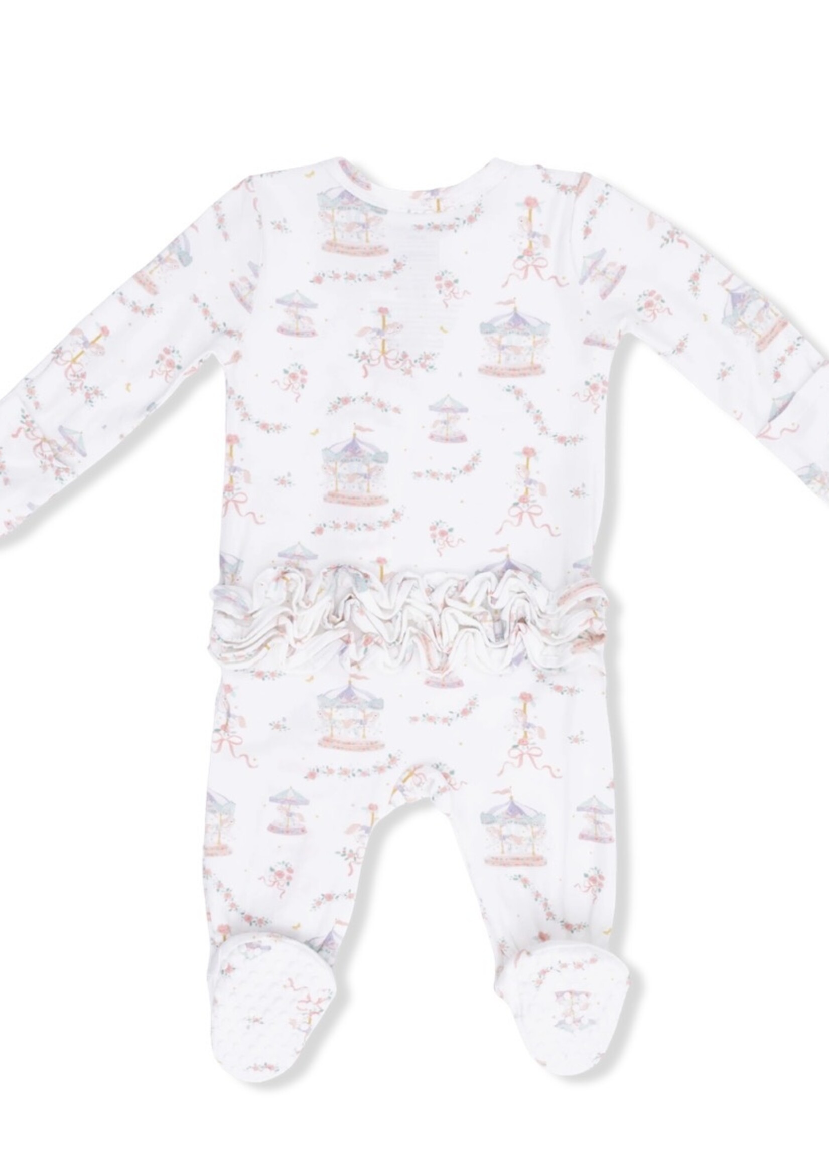 CAROUSEL WITH BOWS 2 WAY RUFFLE BACK ZIPPER FOOTIE