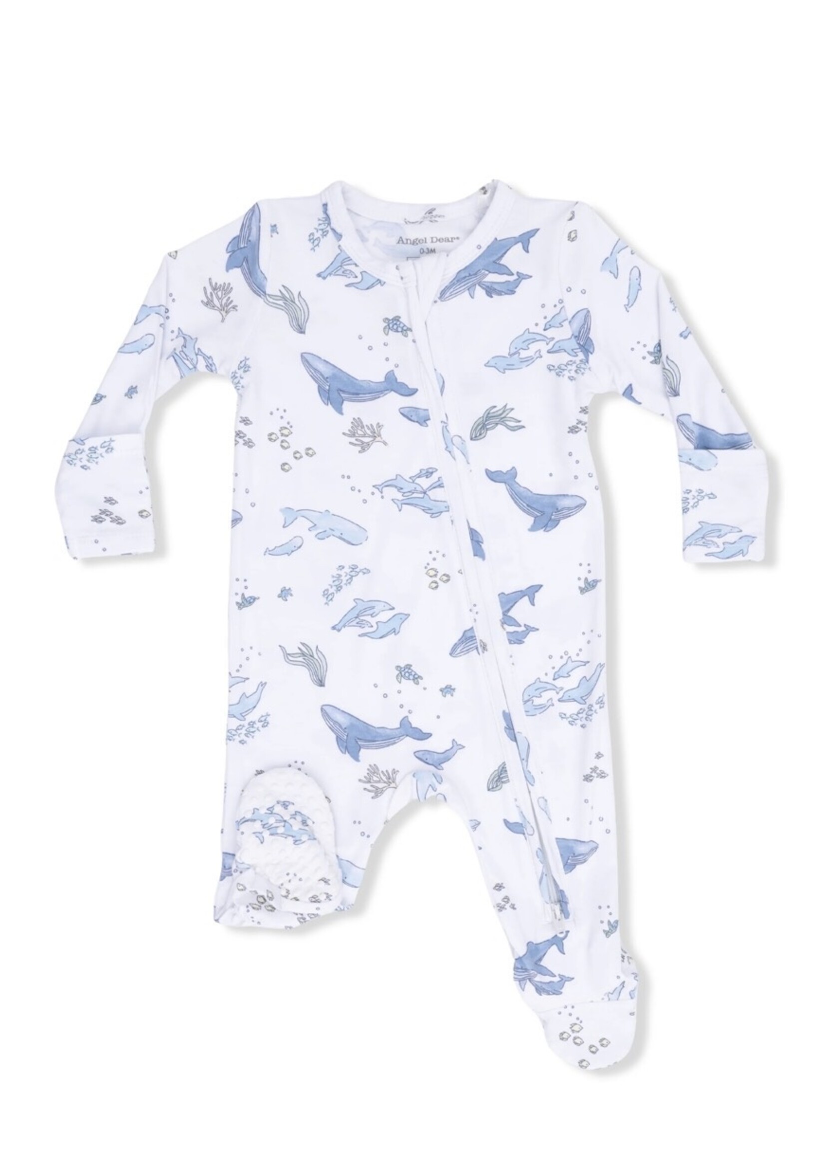 WATERCOLOR BLUE WHALES 2 WAY ZIPPER FOOTIE