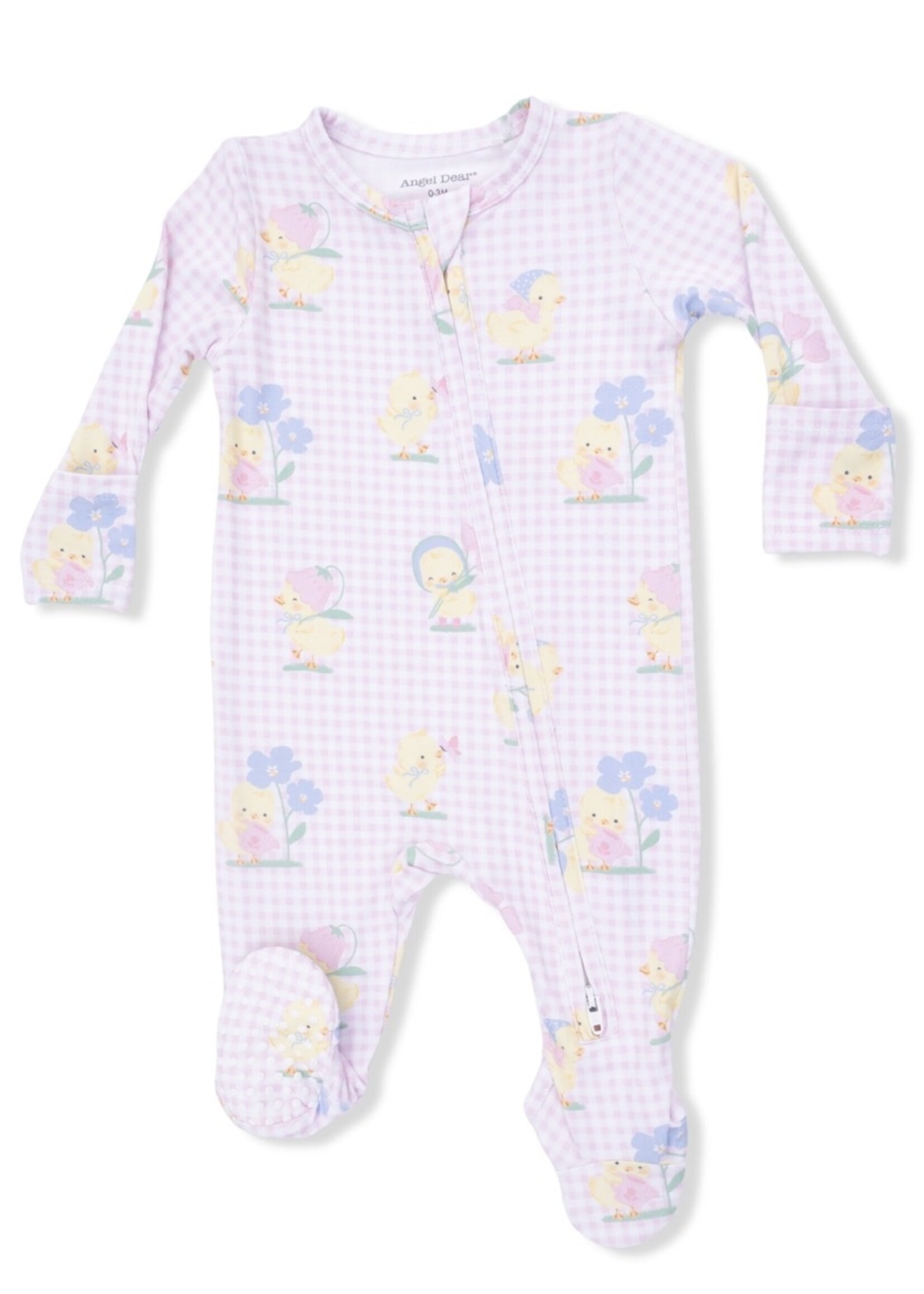 VINTAGE SPRING DUCKLINGS PINK 2 WAY ZIPPER FOOTIE