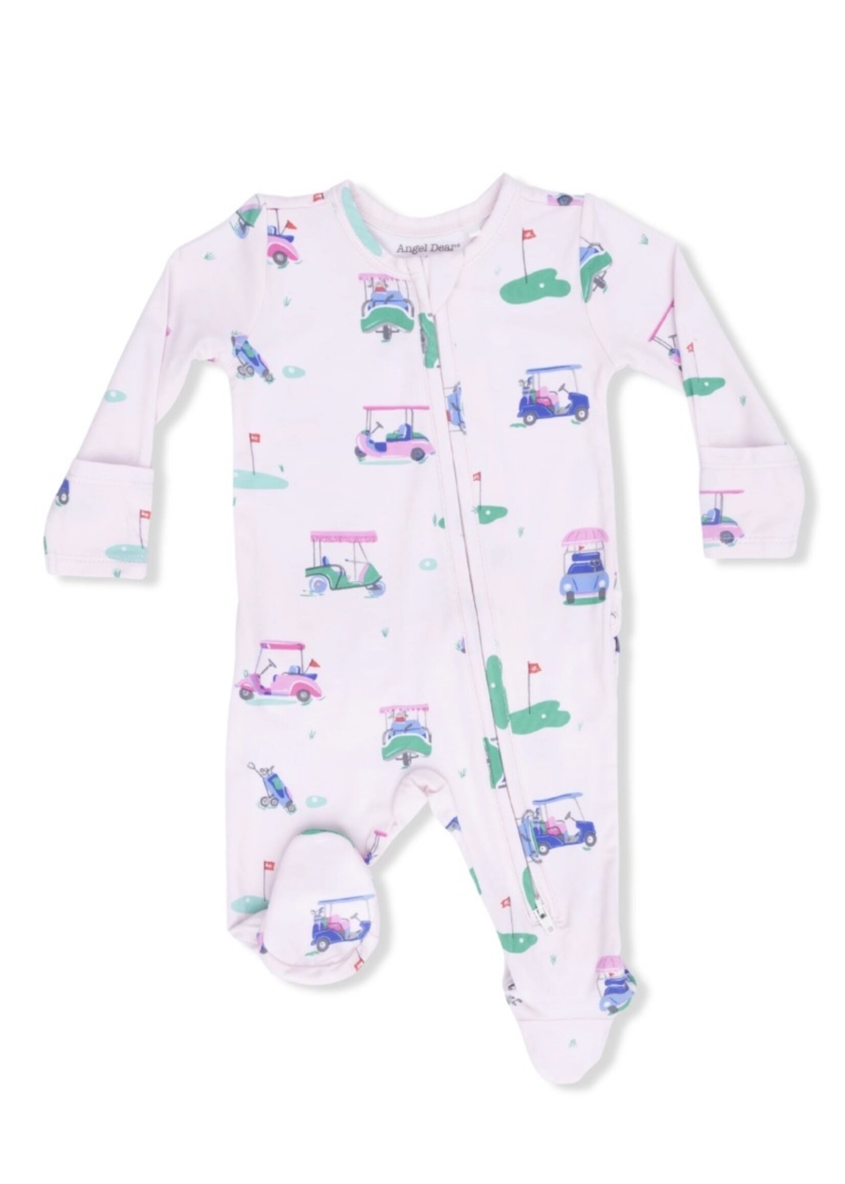 VINTAGE GOLF CARTS PINK 2 WAY RUFFLE BACK ZIPPER FOOTIE