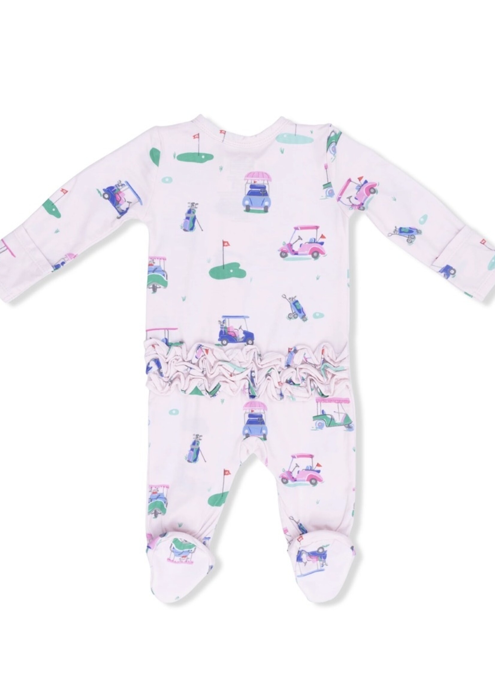 VINTAGE GOLF CARTS PINK 2 WAY RUFFLE BACK ZIPPER FOOTIE