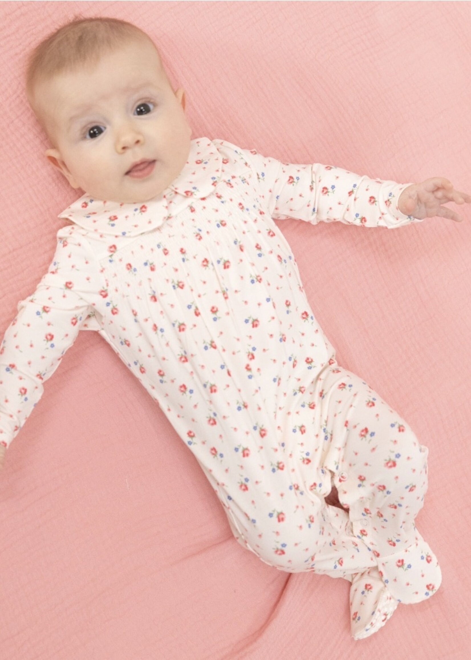 JOLI ROSETTE SMOCKED PETER PAN SNAP FOOTIE