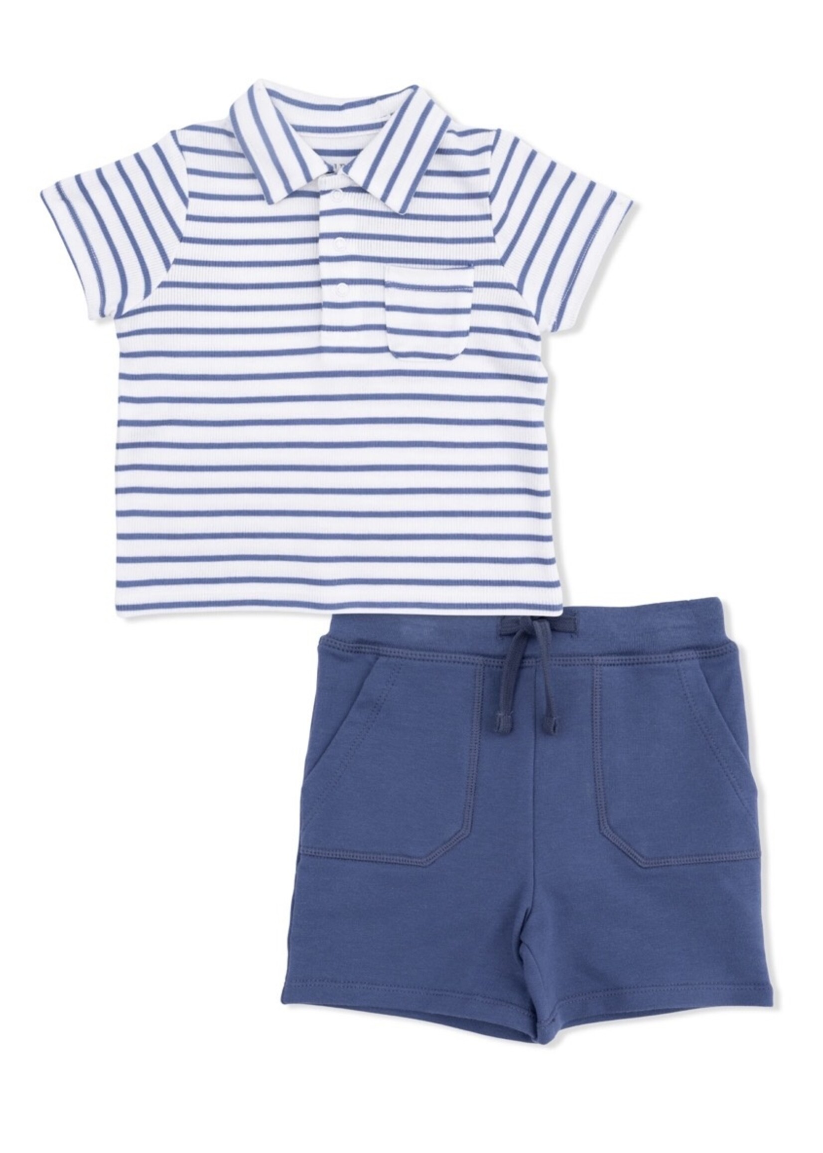 NAVY STRIPE POLO WITH EVERYDAY SHORT