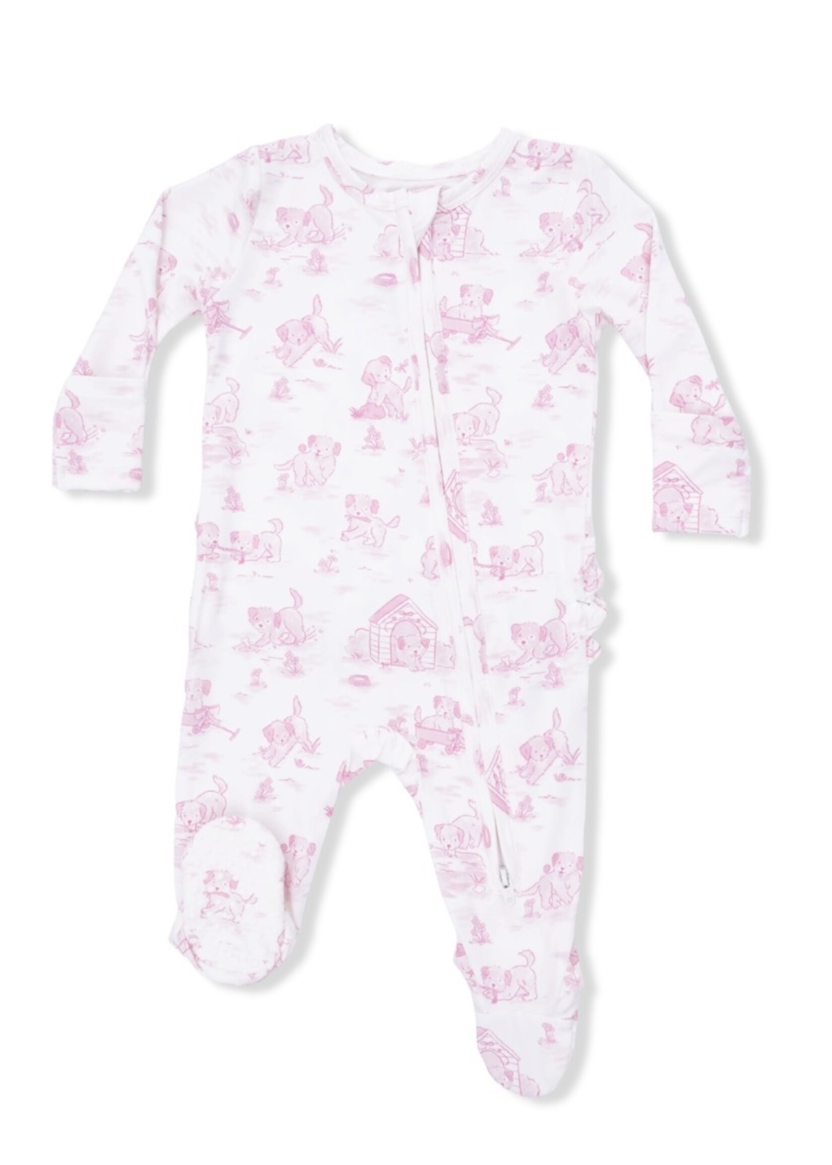 PUPPY TOILE PINK 2 WAY ZIPPER FOOTIE