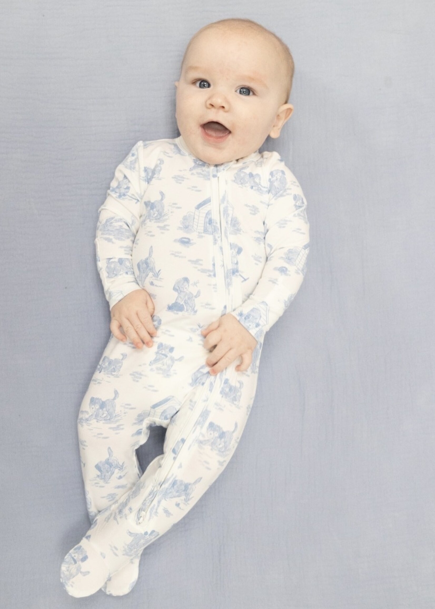 PUPPY TOILE BLUE 2 WAY ZIPPER FOOTIE