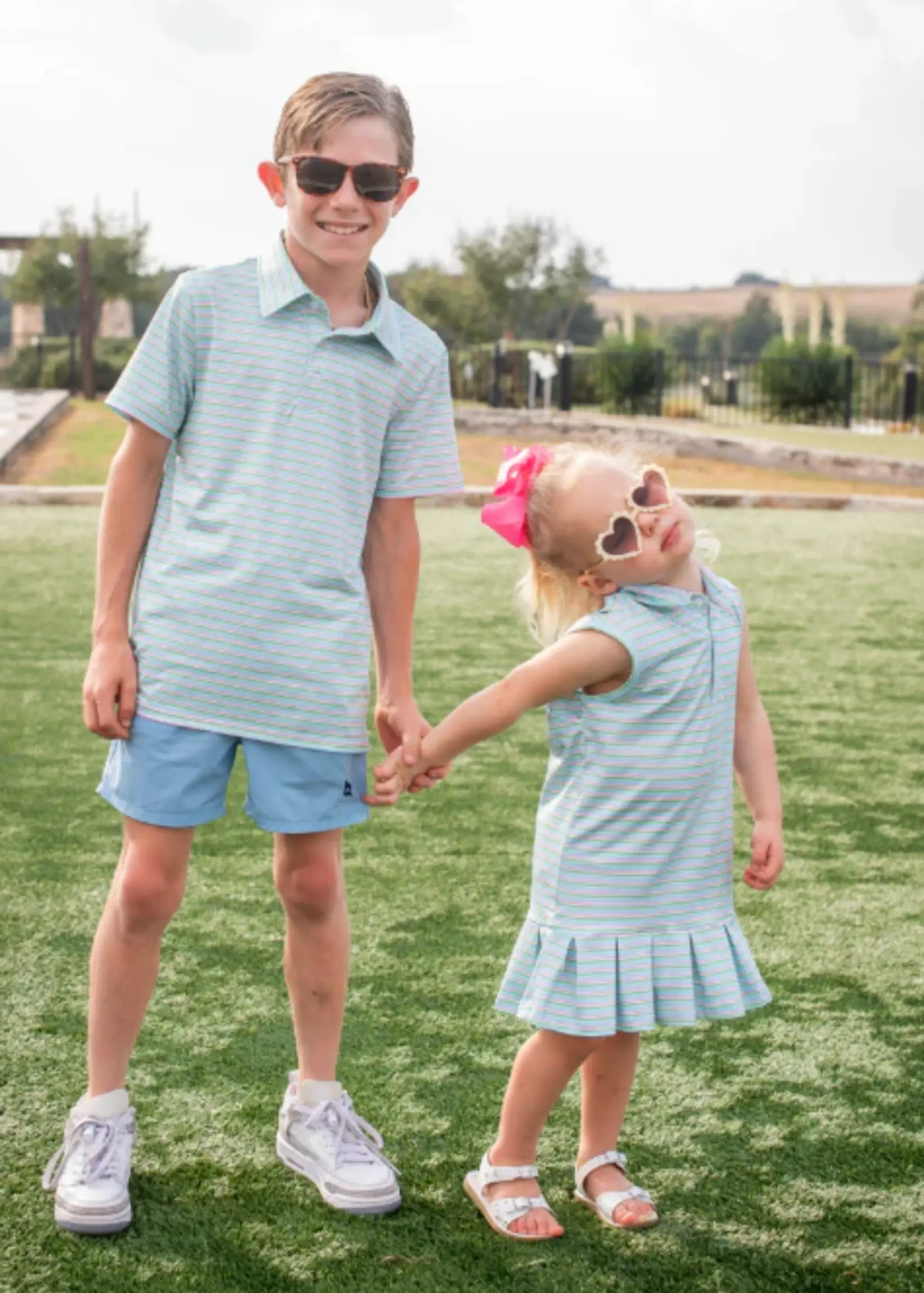 SHERBET STRIPE PERFORMANCE POLO DRESS