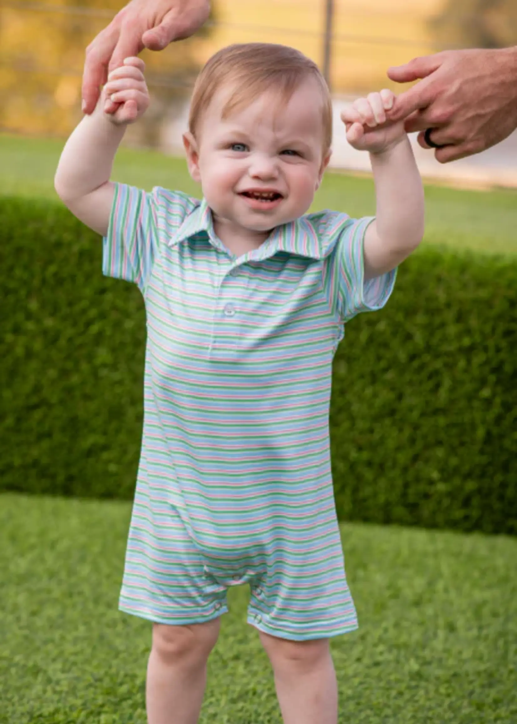 SHERBET STRIPE PERFORMANCE POLO ROMPER
