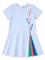 STRIPE KNIT DRESS WITH APPLIQUE CRAYONS