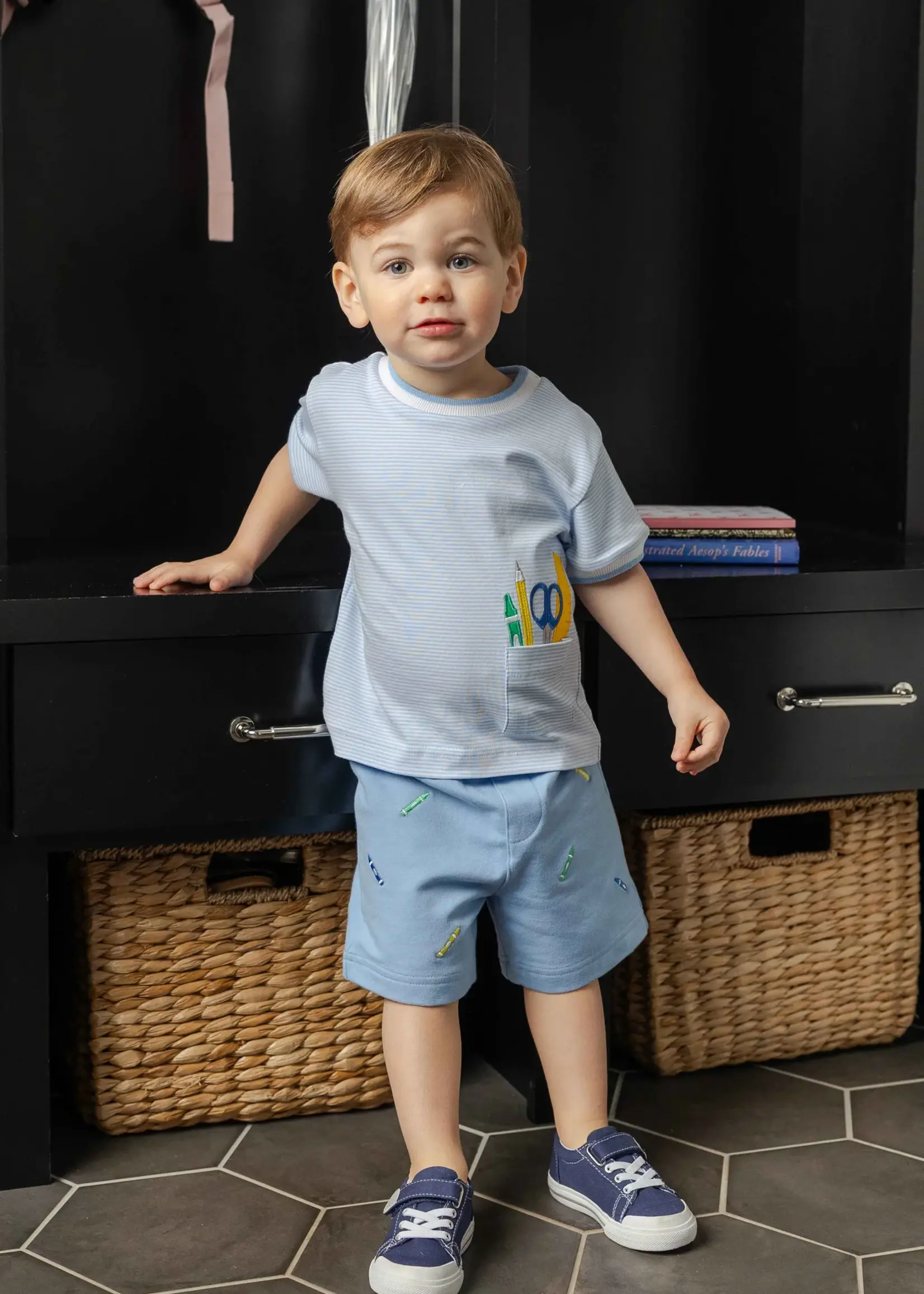KNIT SHORT SET WITH SCHOOL SUPPLIES