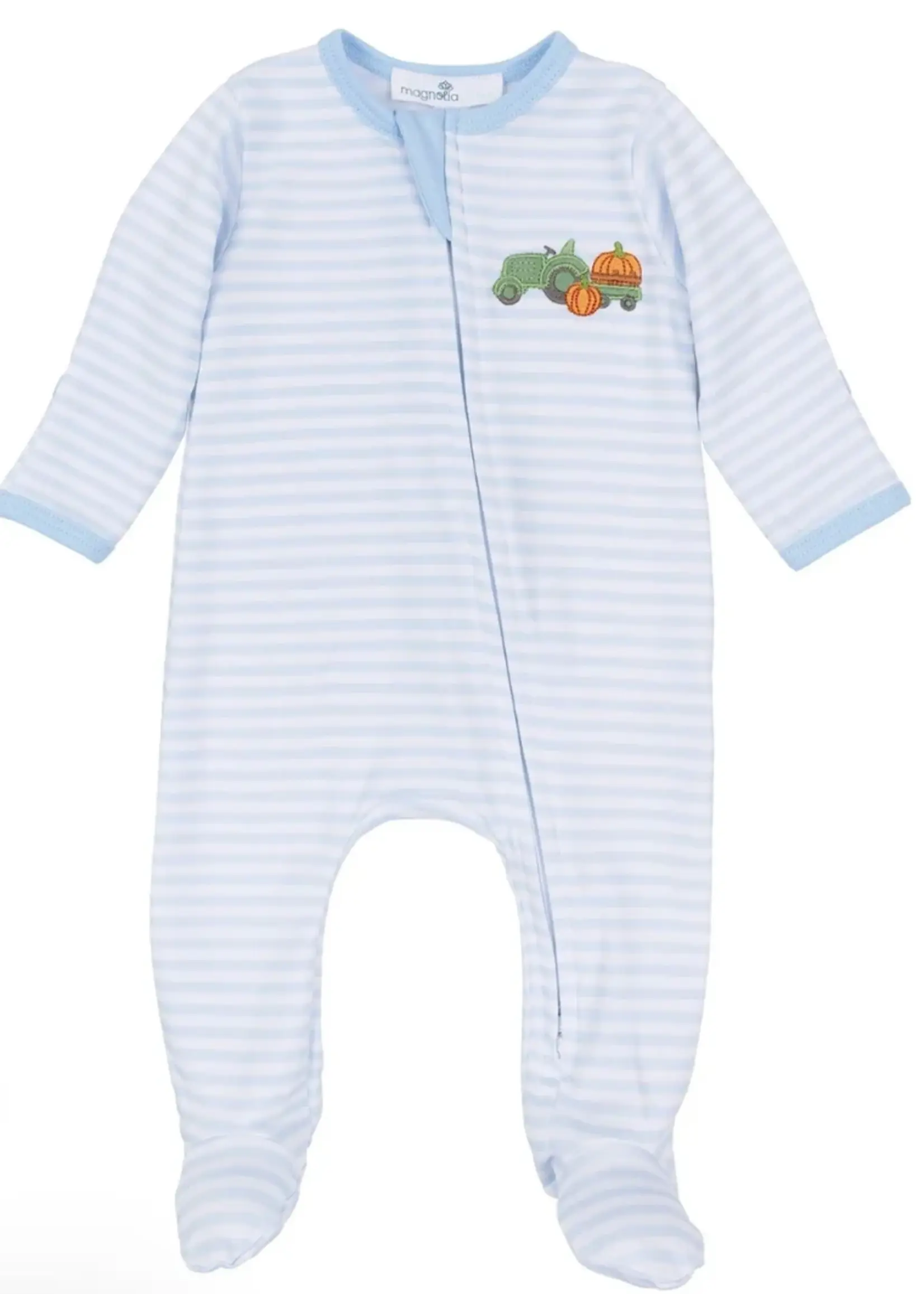 PUMPKIN TRACTOR LIGHT BLUE FOOTIE
