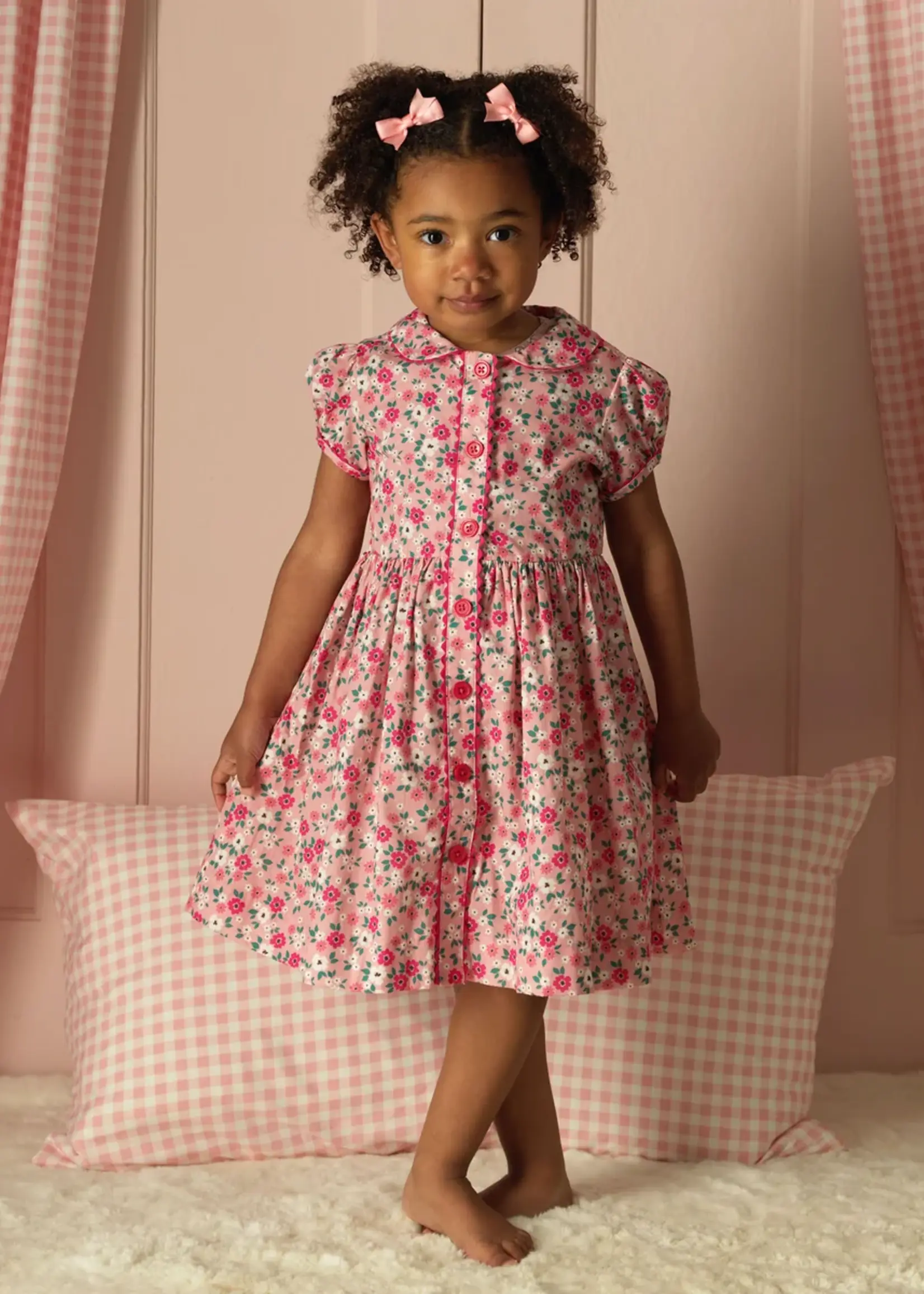 PINK BLOSSOM FLOWER BUTTON FRONT DRESS