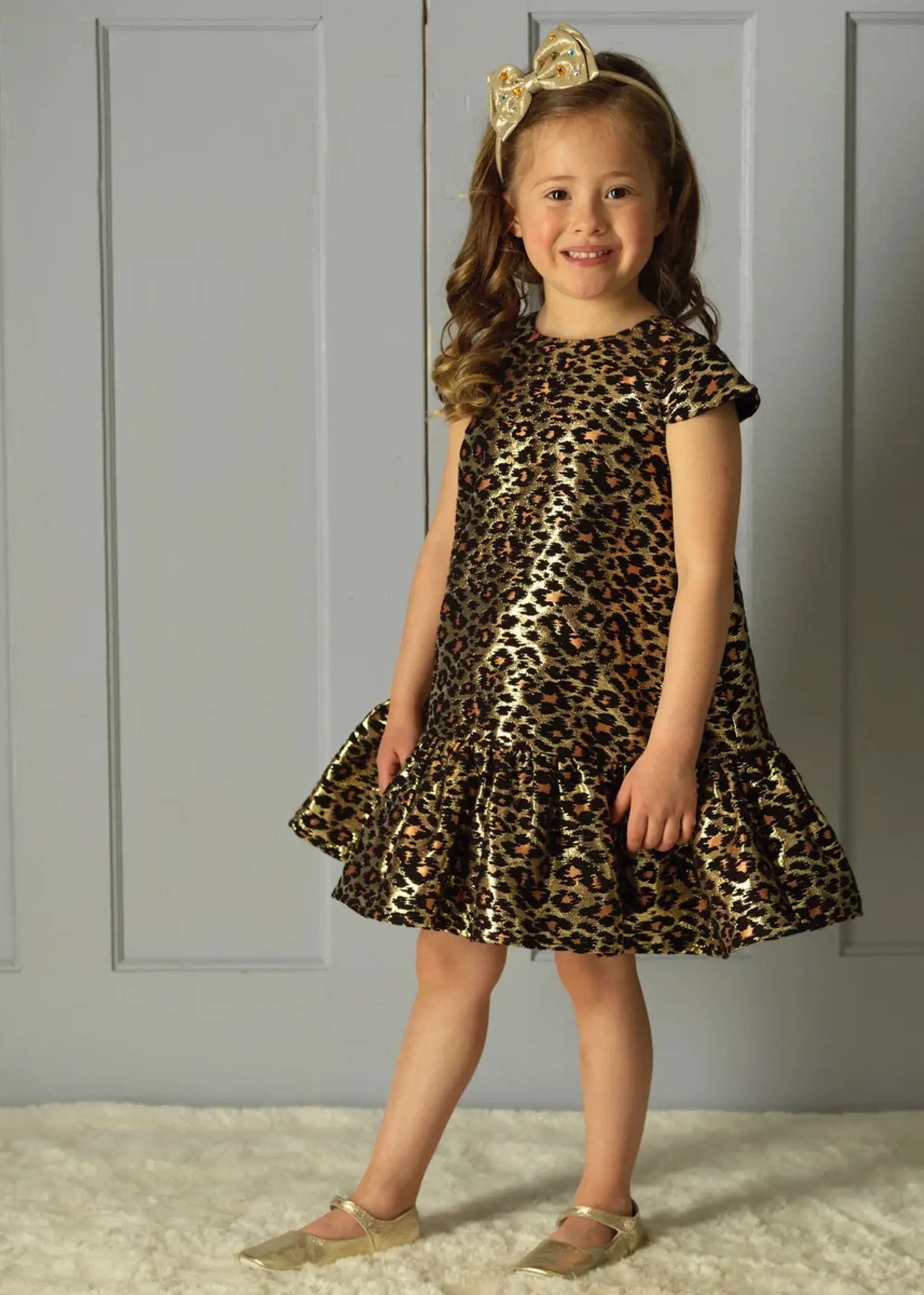 GOLD LEOPARD DAMASK DRESS