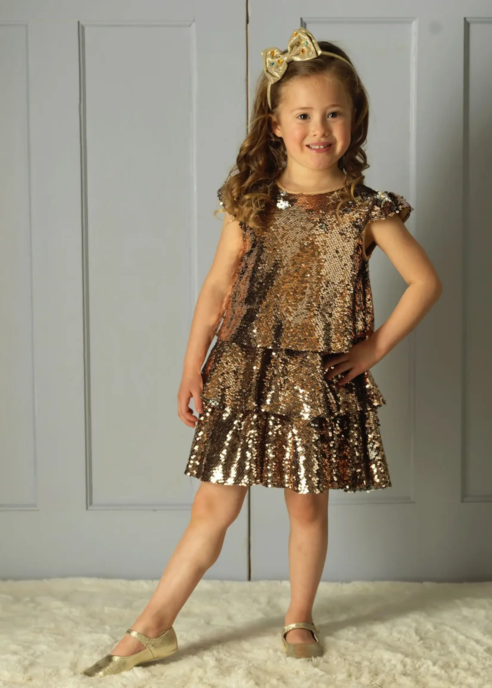 MOCHA SEQUIN BOW DRESS