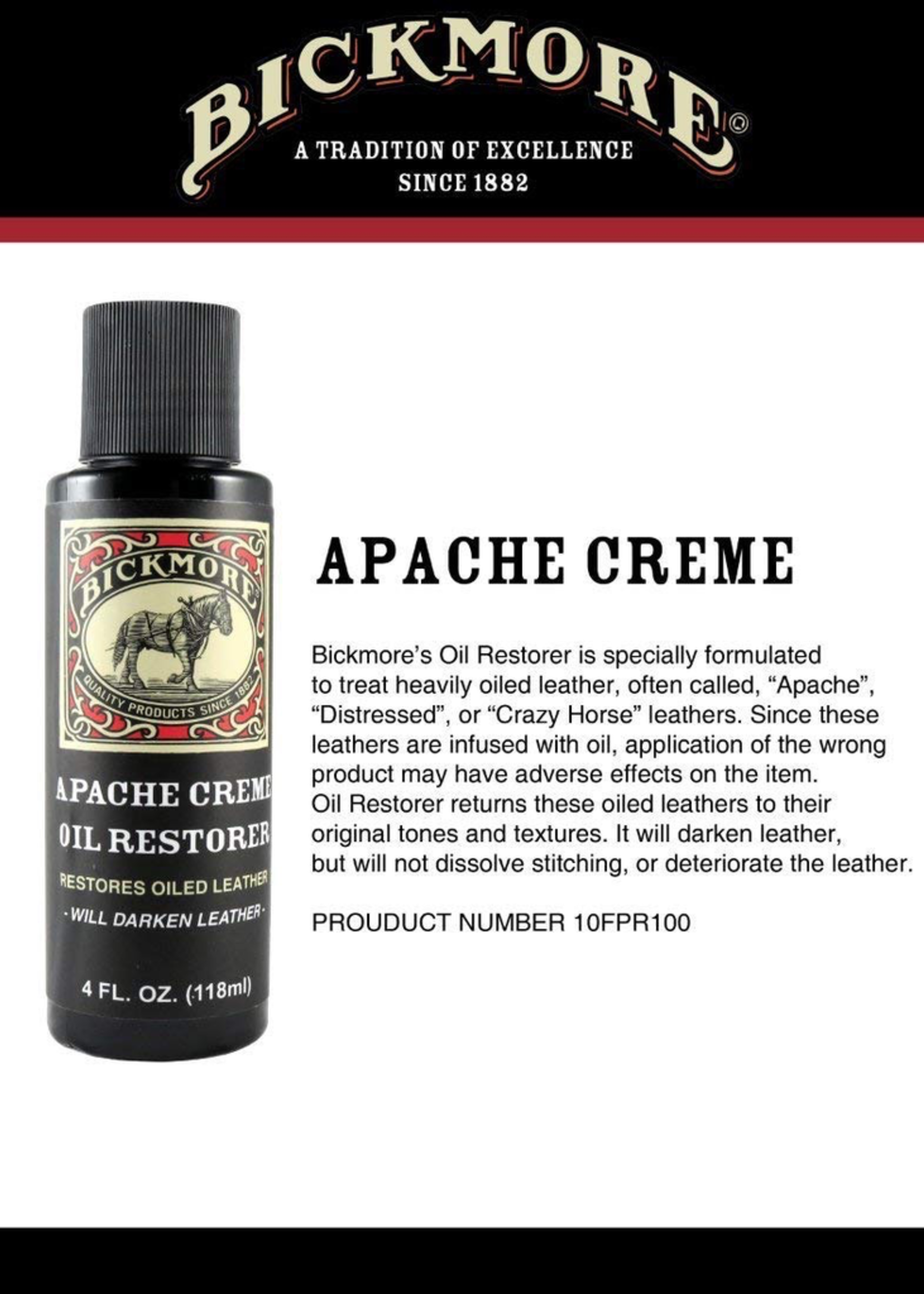 Boot Care Products BICKMORE Apache Cream  Oil Restorer 4 oz