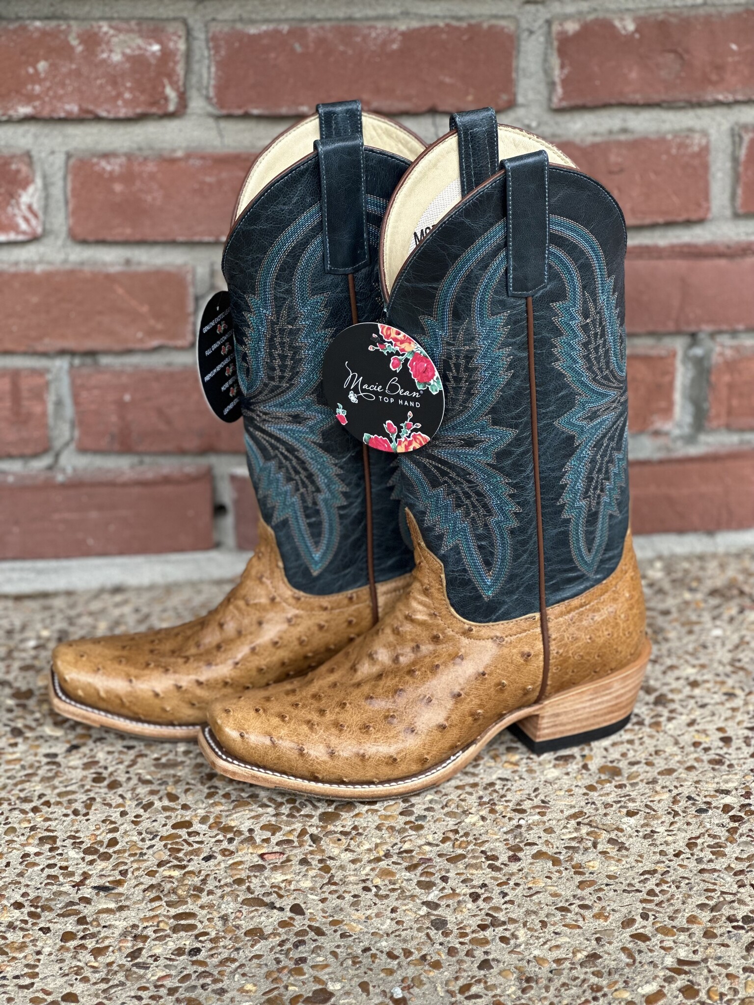 Macie Bean Womens Full Quill Ostrich Boots - Antique Saddle Navy ...