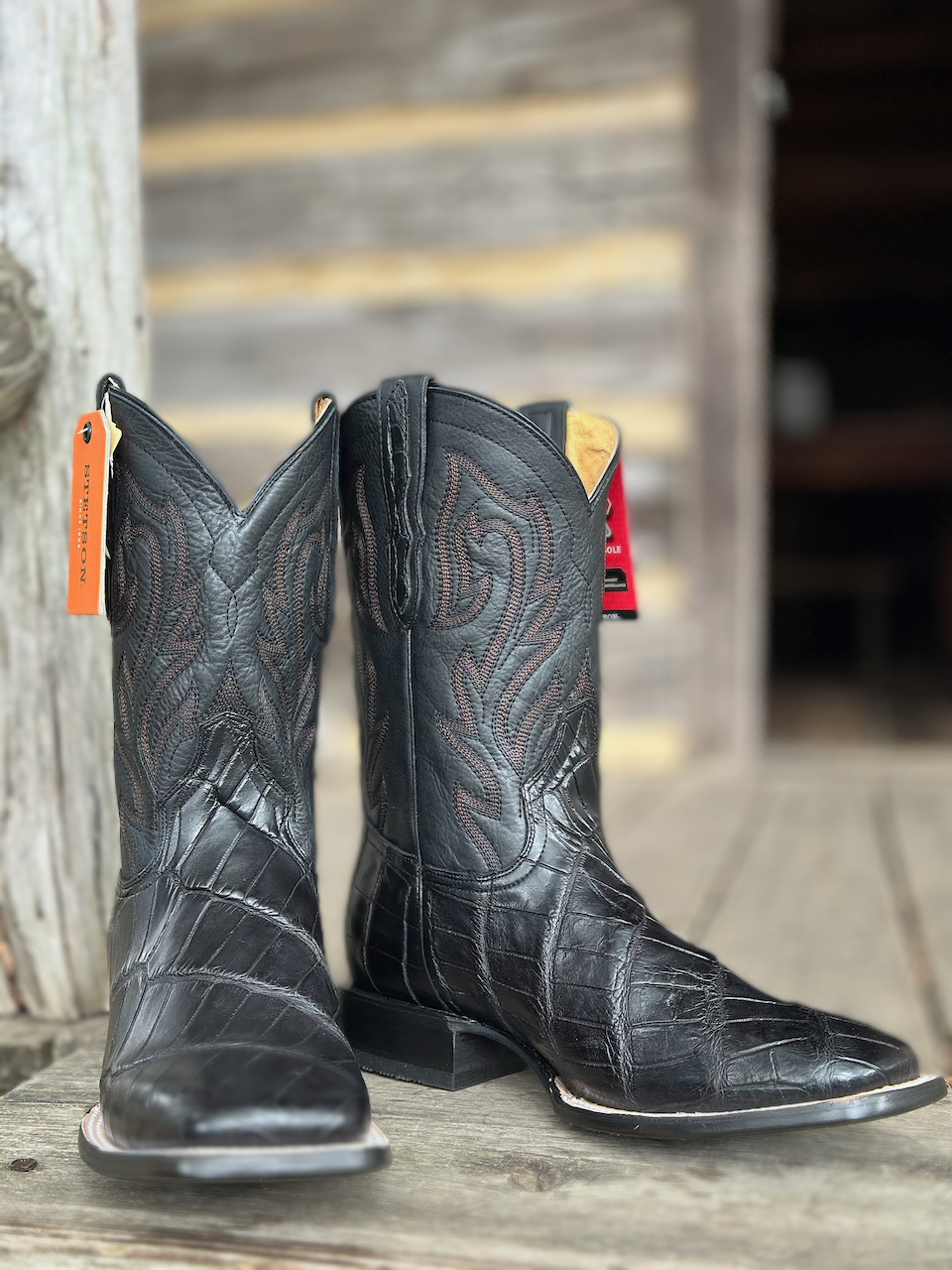 Stetson Men's Black Alligator Square Toe Western Boots