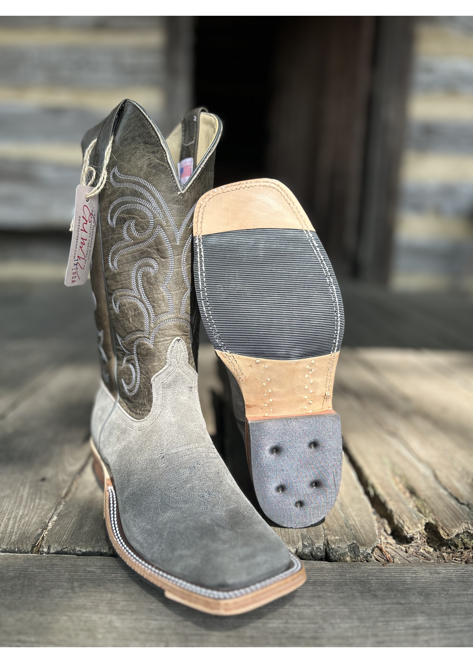 Anderson Bean Anderson Bean No. 340035 Stone Waxy Kudu Roughout Grey Navajo Bison Western Boot