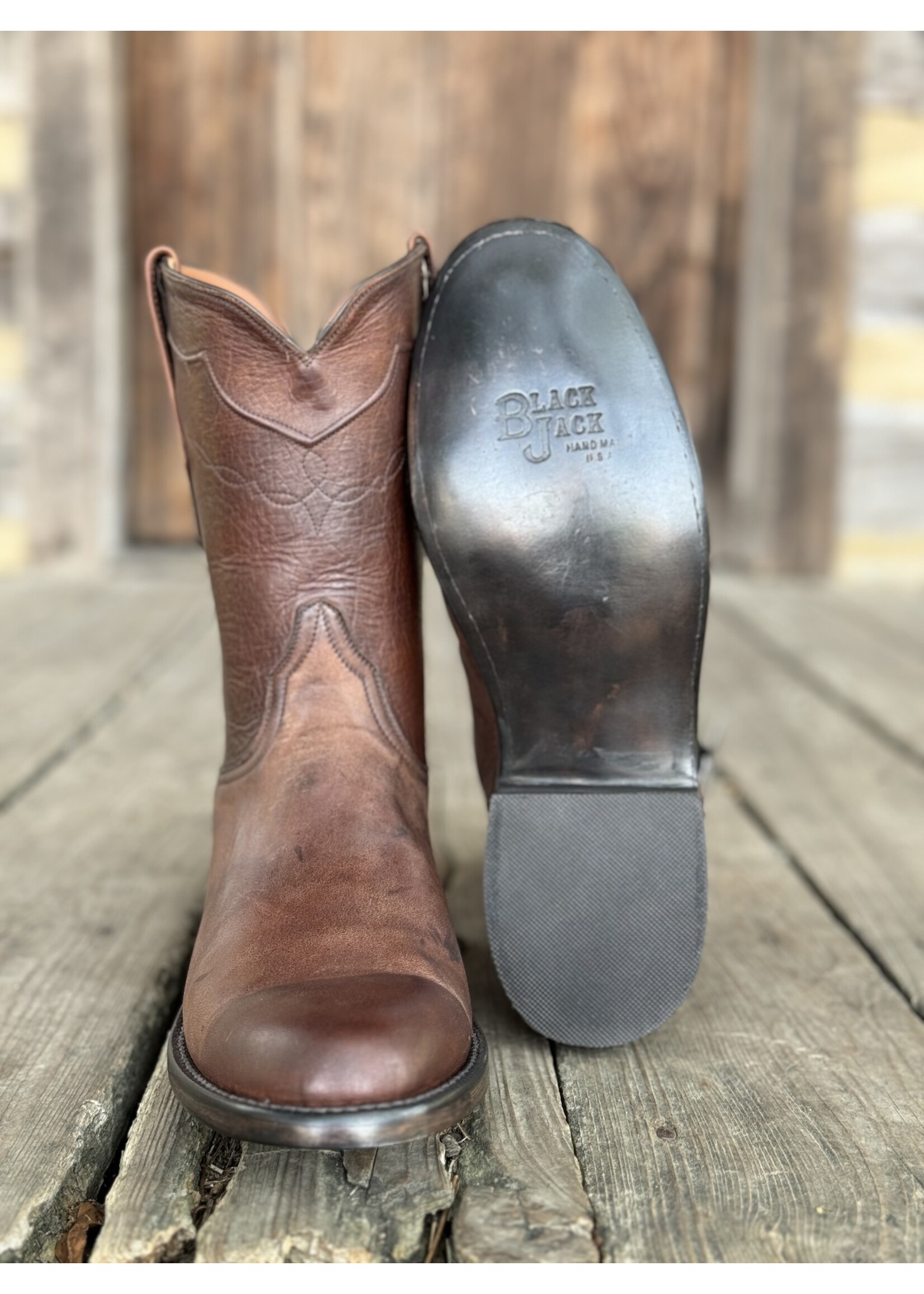 Black Jack Mens Ranch Hand Roper Boots Burnished Peanut Leather Hewlett Dunn