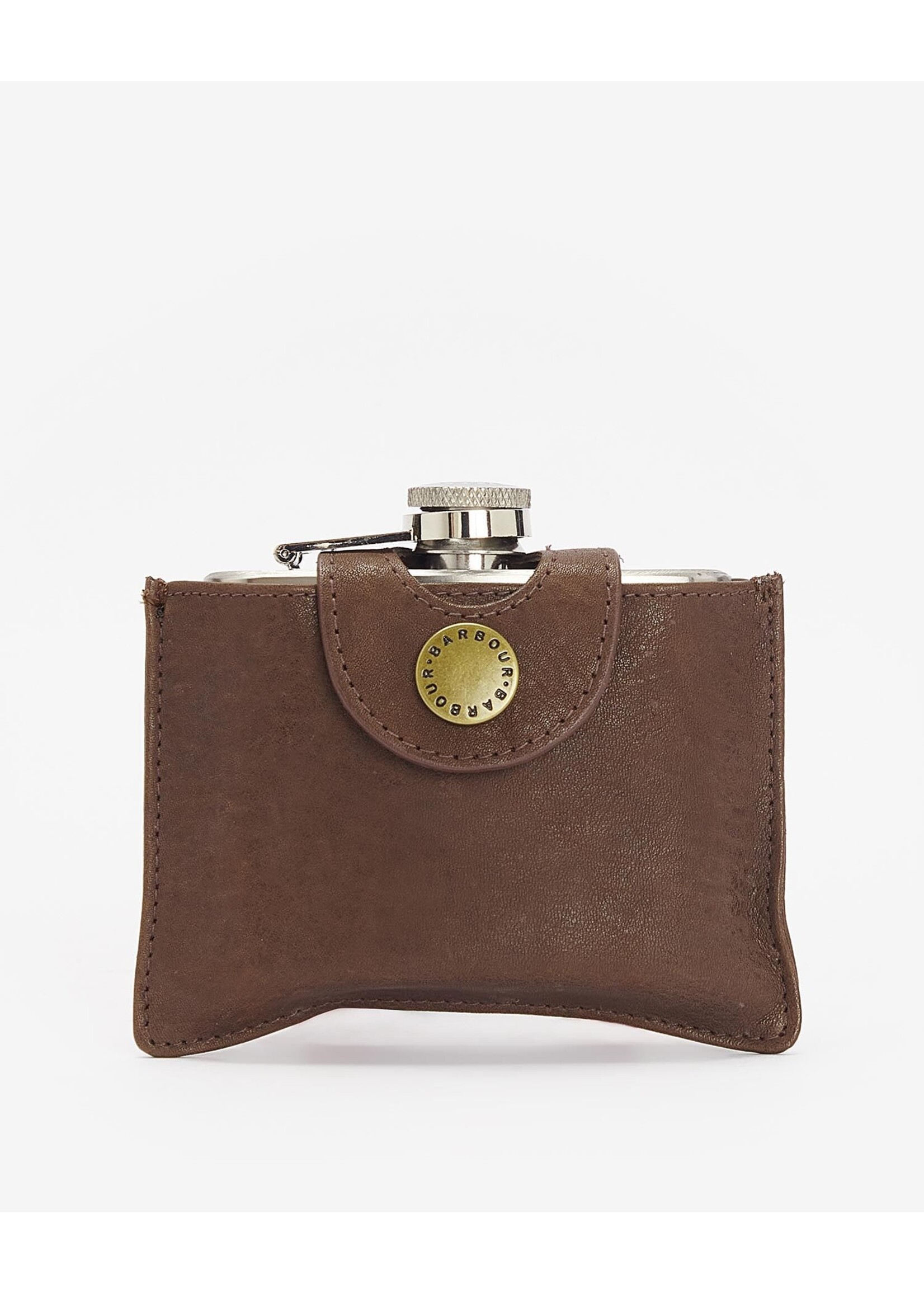 Barbour Barbour 4oz Brown Leather Hinged Hip Flask