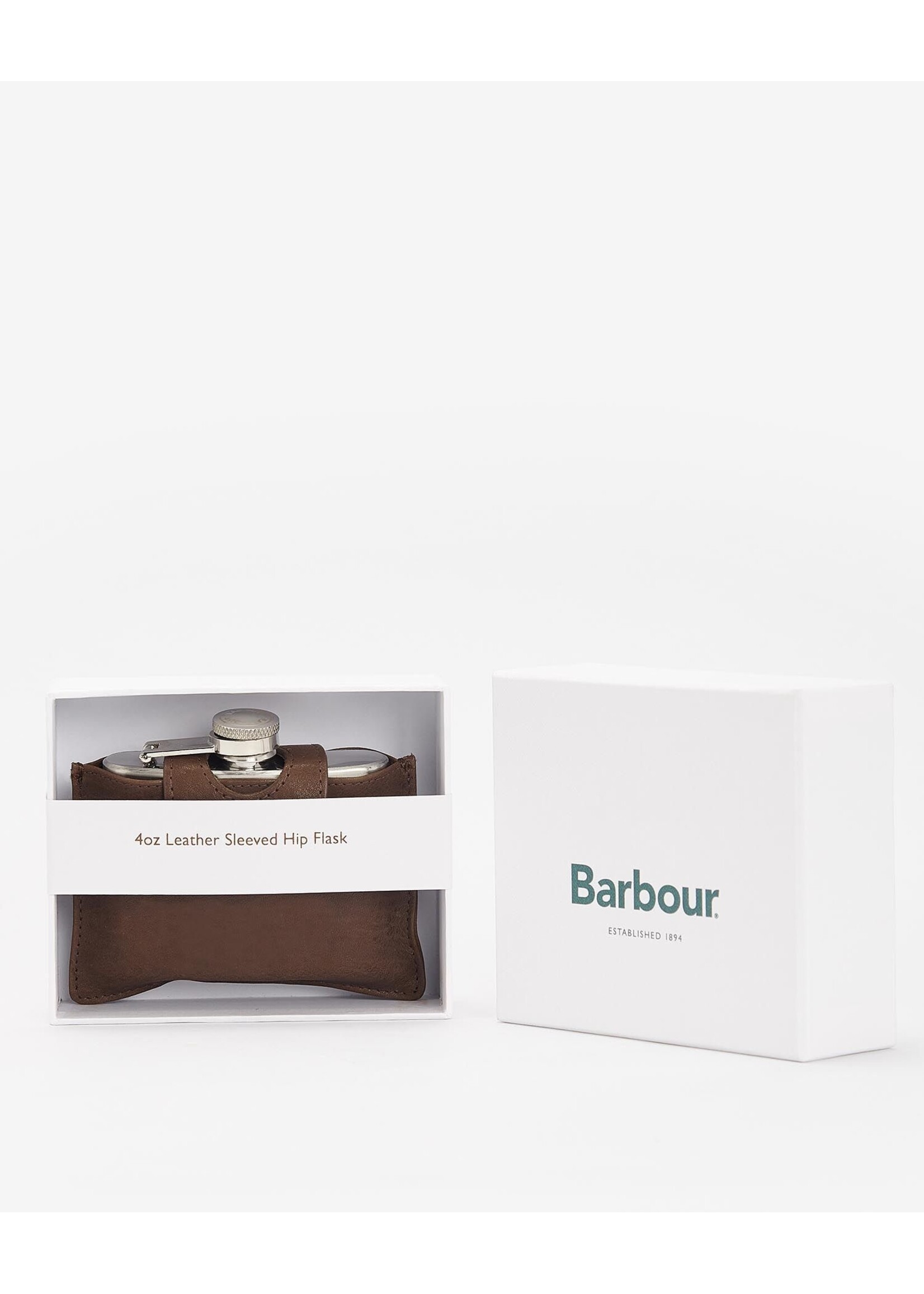 Barbour Barbour 4oz Brown Leather Hinged Hip Flask