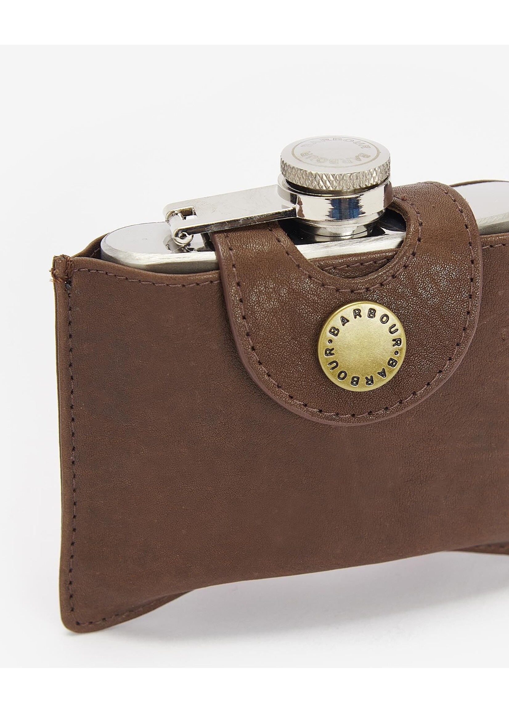 Barbour Barbour 4oz Brown Leather Hinged Hip Flask