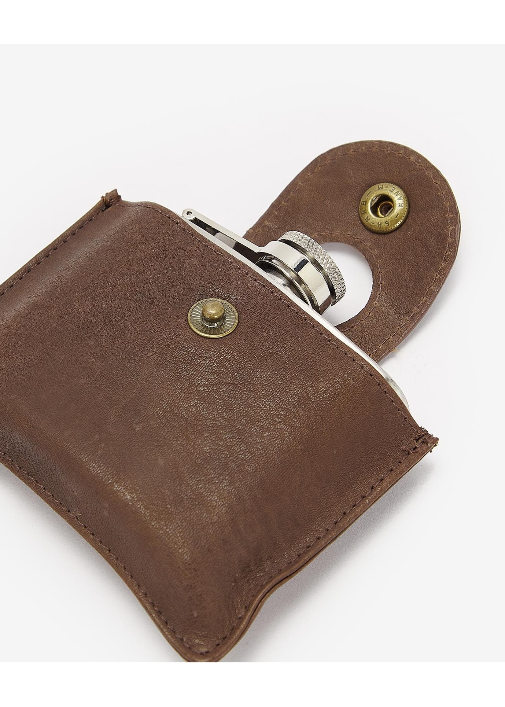 Barbour Barbour 4oz Brown Leather Hinged Hip Flask