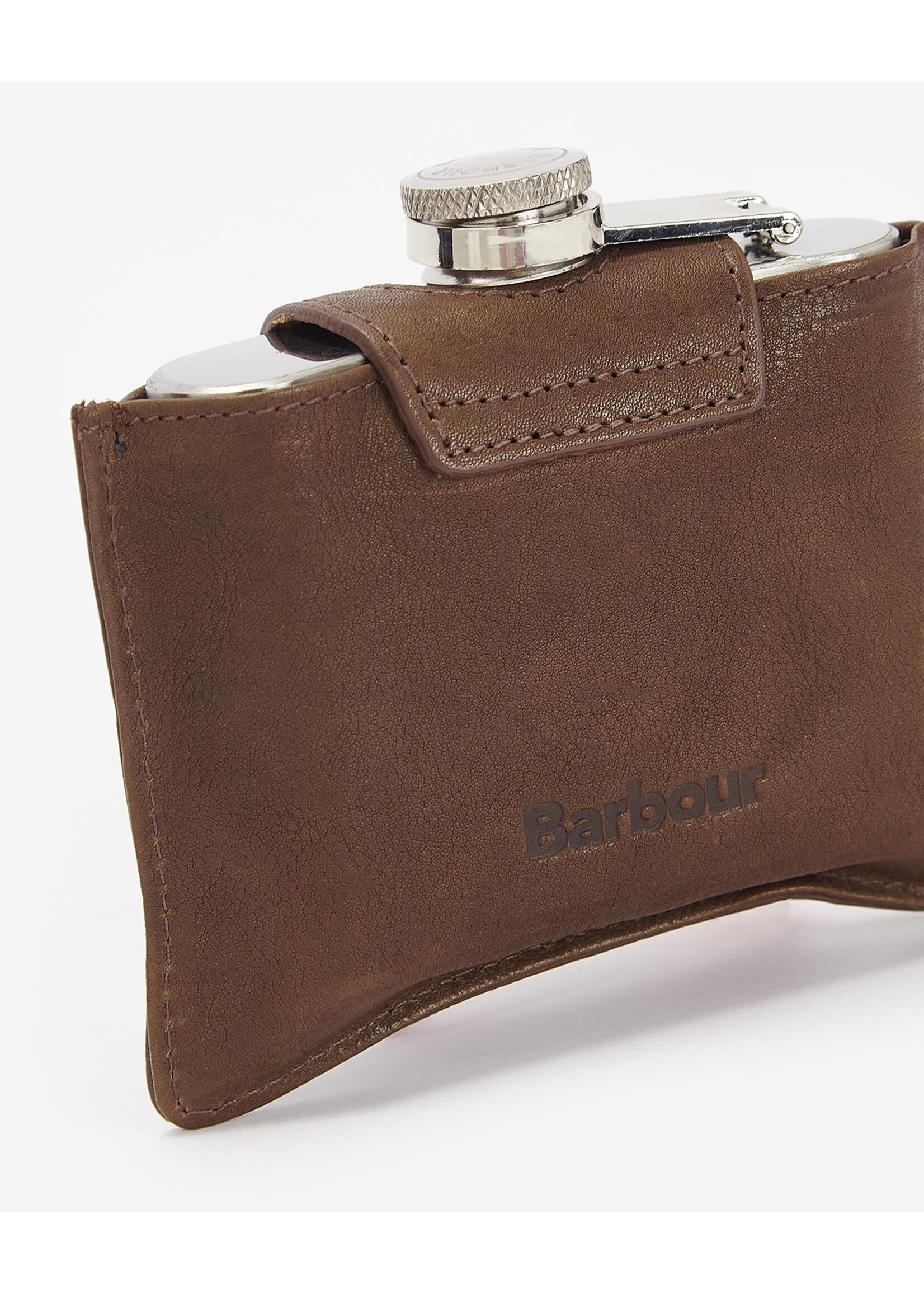 Barbour Barbour 4oz Brown Leather Hinged Hip Flask