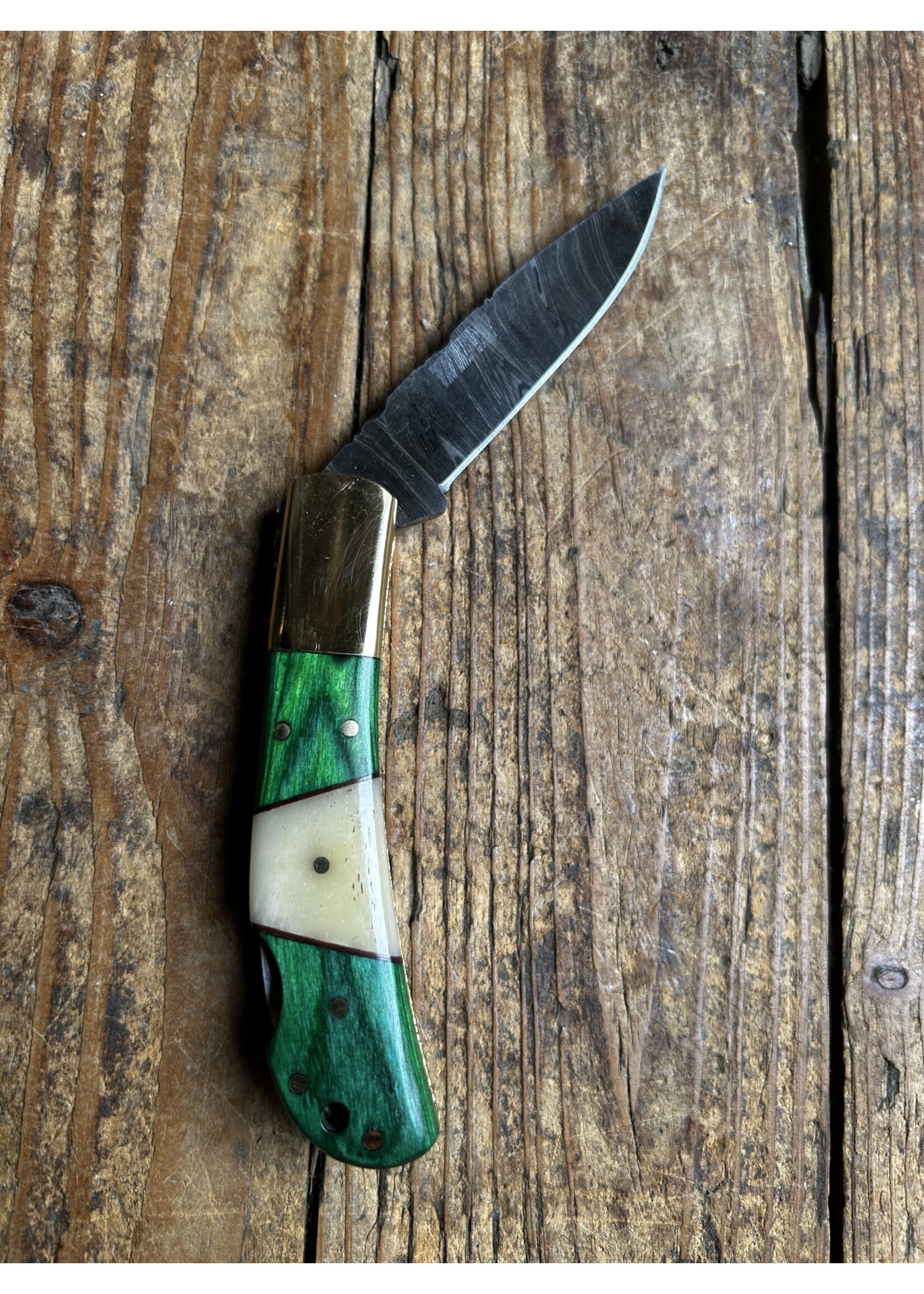 Circle SH Cutlery Circle SH Cutlery DM-1169 Bone Green Brass Folding Knife