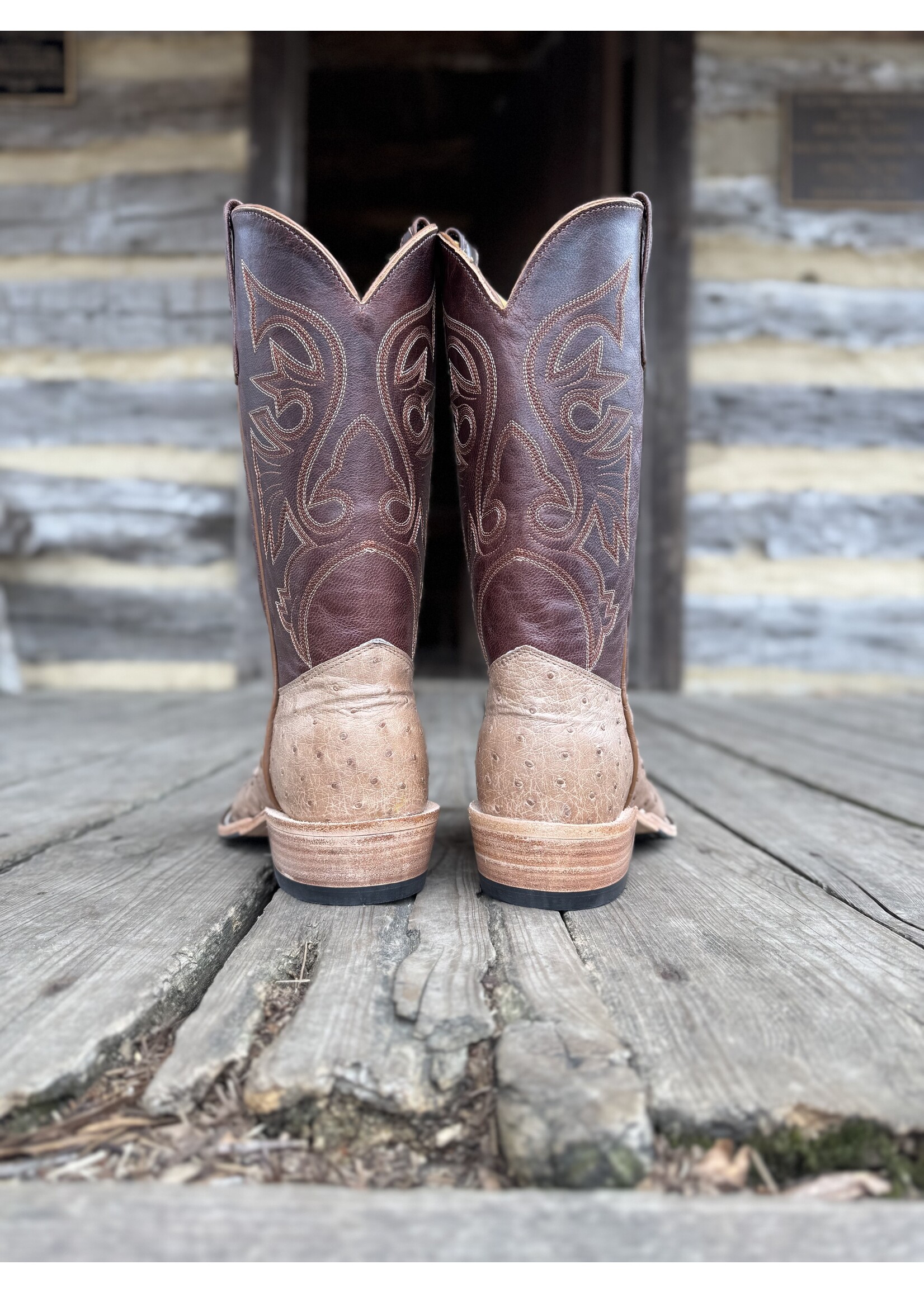 Olathe OLATHE No. 257946 Rum Brown Glazed Ostrich Western Boot