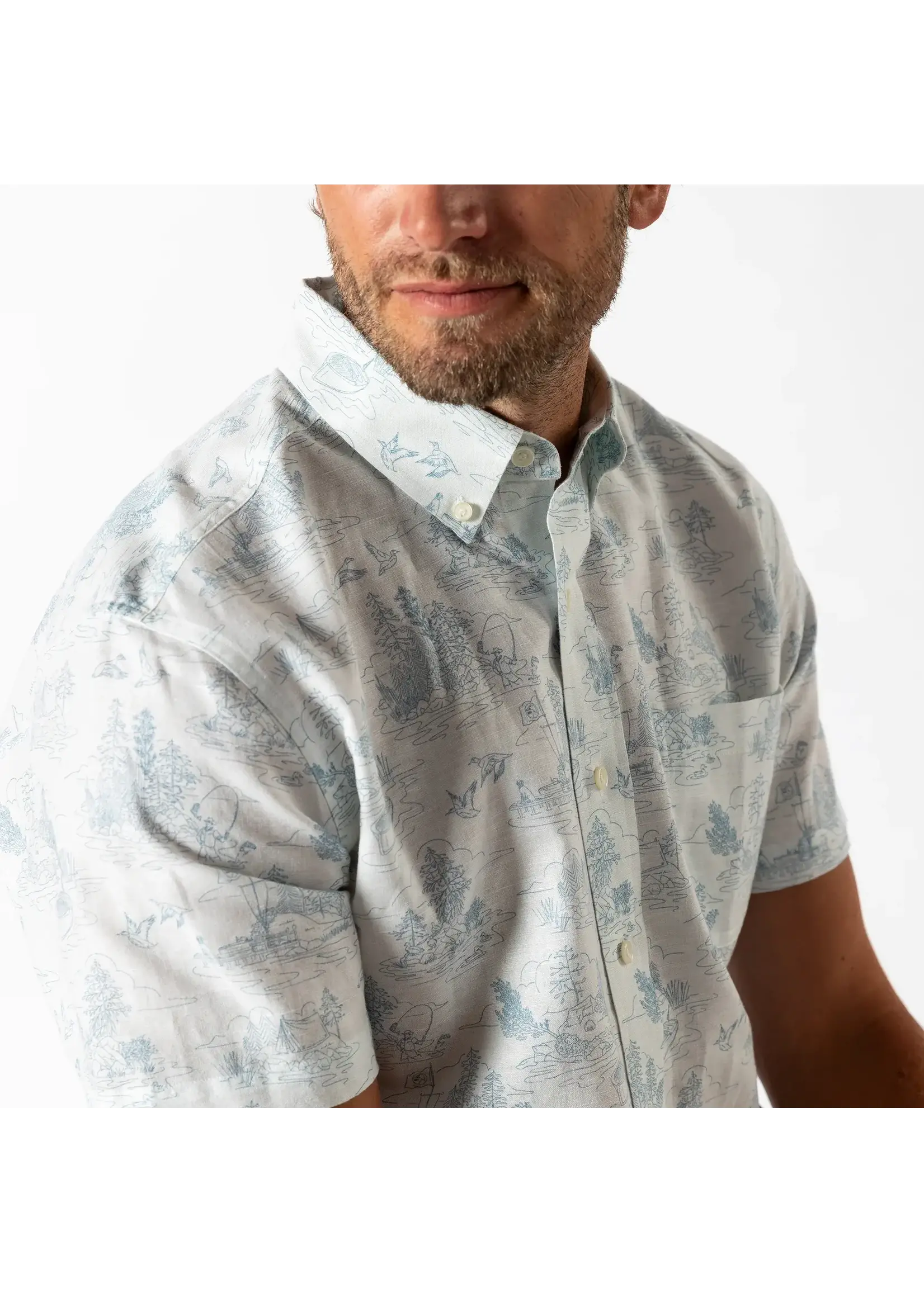 Duck Head Duck Head No. D11400 Linen Cotton Oxford Sport Shirt Lakeview Toile