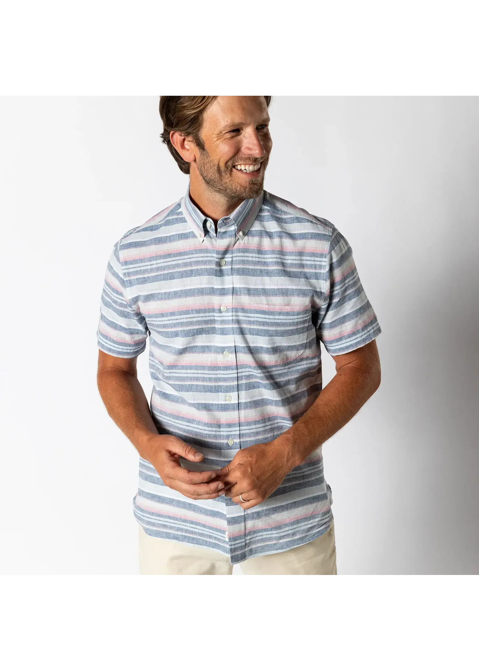 Duck Head Duck Head No. D11405 Linen Cotton Oxford Sport Shirt Gardner Stripe