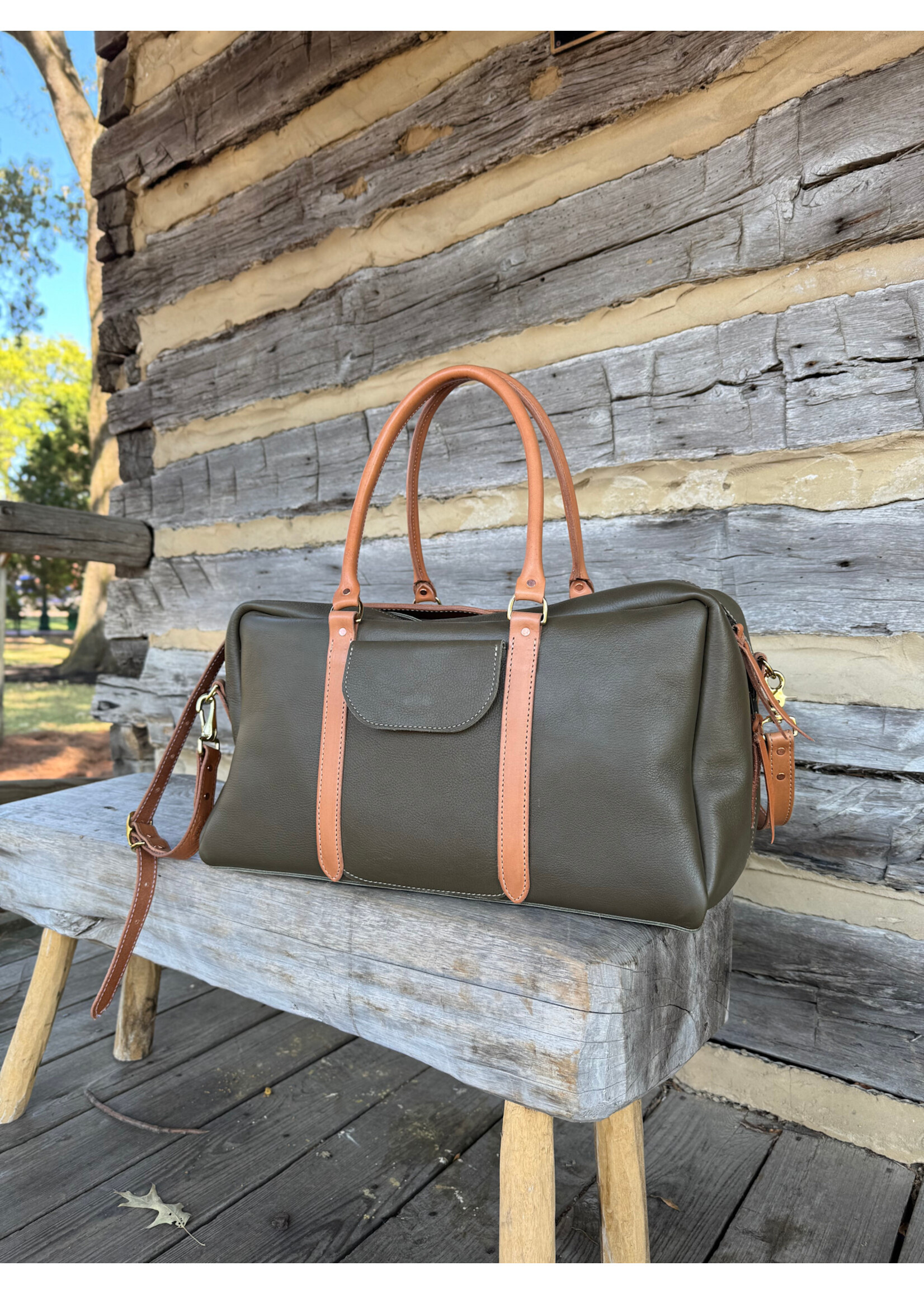 Hewlett & Dunn Hewlett & Dunn x Moss Saddle Shop Leather Weekender Bag