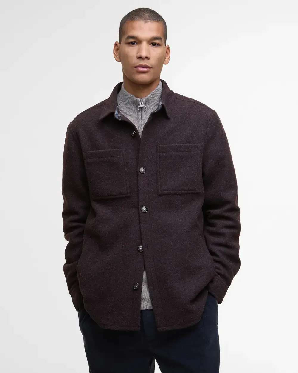 Barbour Marlow Tailored Dark Oak Wool Blend Overshirt - Hewlett & Dunn