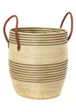 Striped Baskets with Leather Handles