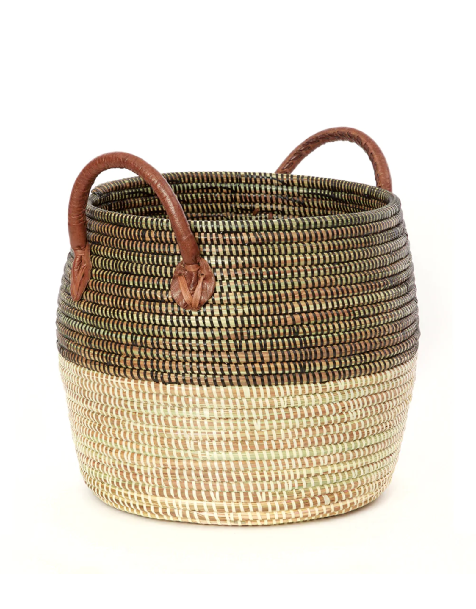 Striped Baskets with Leather Handles