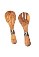 Olive Wood Serving Set with Batik Inlay Made in Kenya