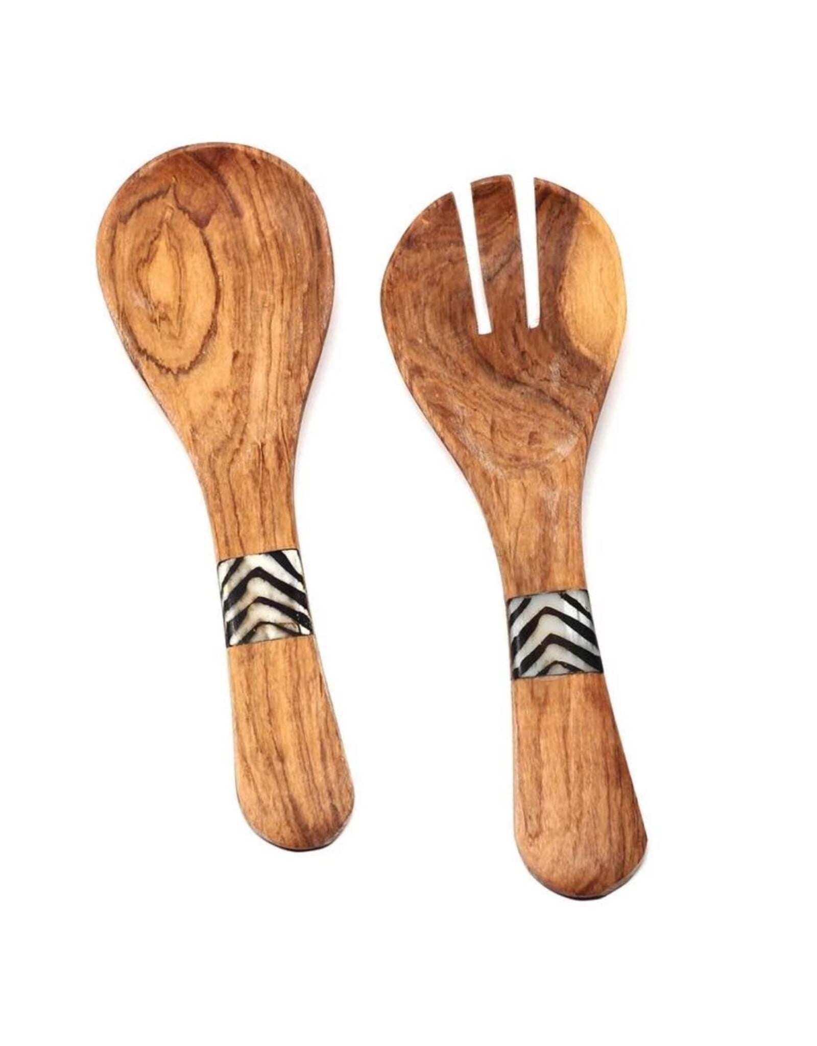 Olive Wood Serving Set with Batik Inlay Made in Kenya