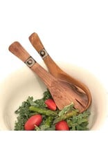 Olive Wood Serving Set with Batik Inlay Made in Kenya