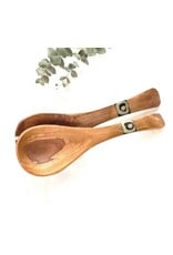 Olive Wood Serving Set with Batik Inlay Made in Kenya