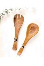 Olive Wood Serving Set with Batik Inlay Made in Kenya