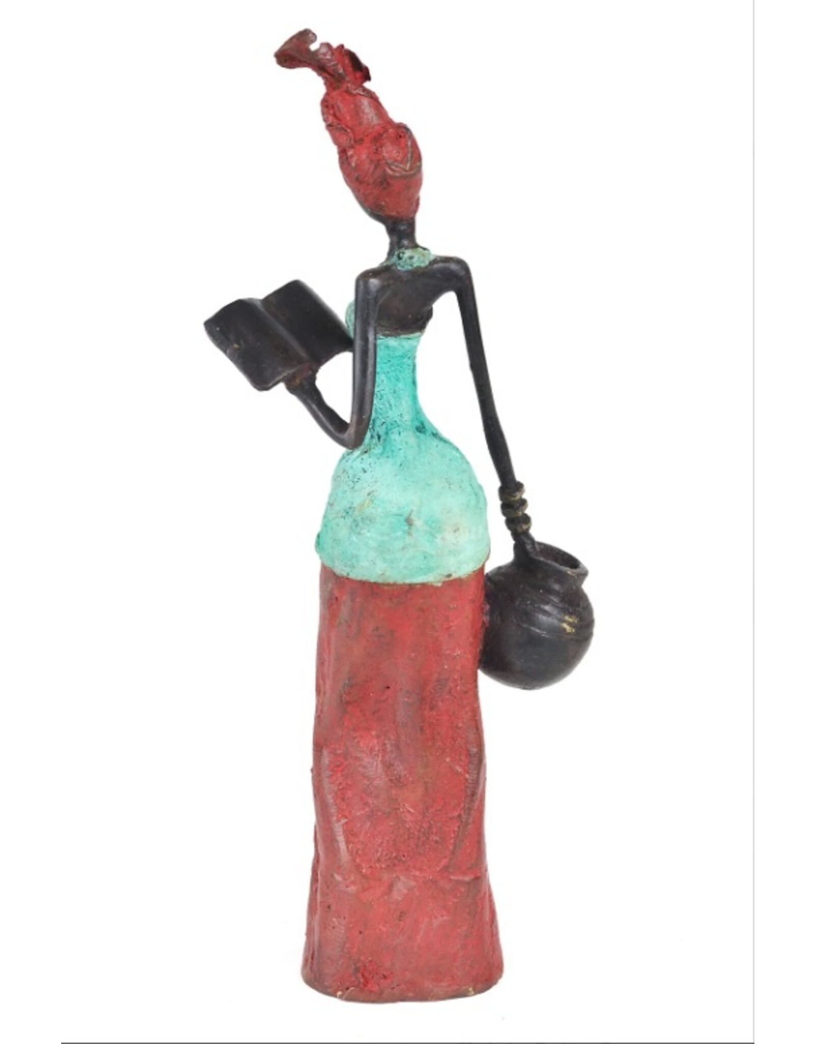 Burkina Bronze Devoted Reader Sculpture