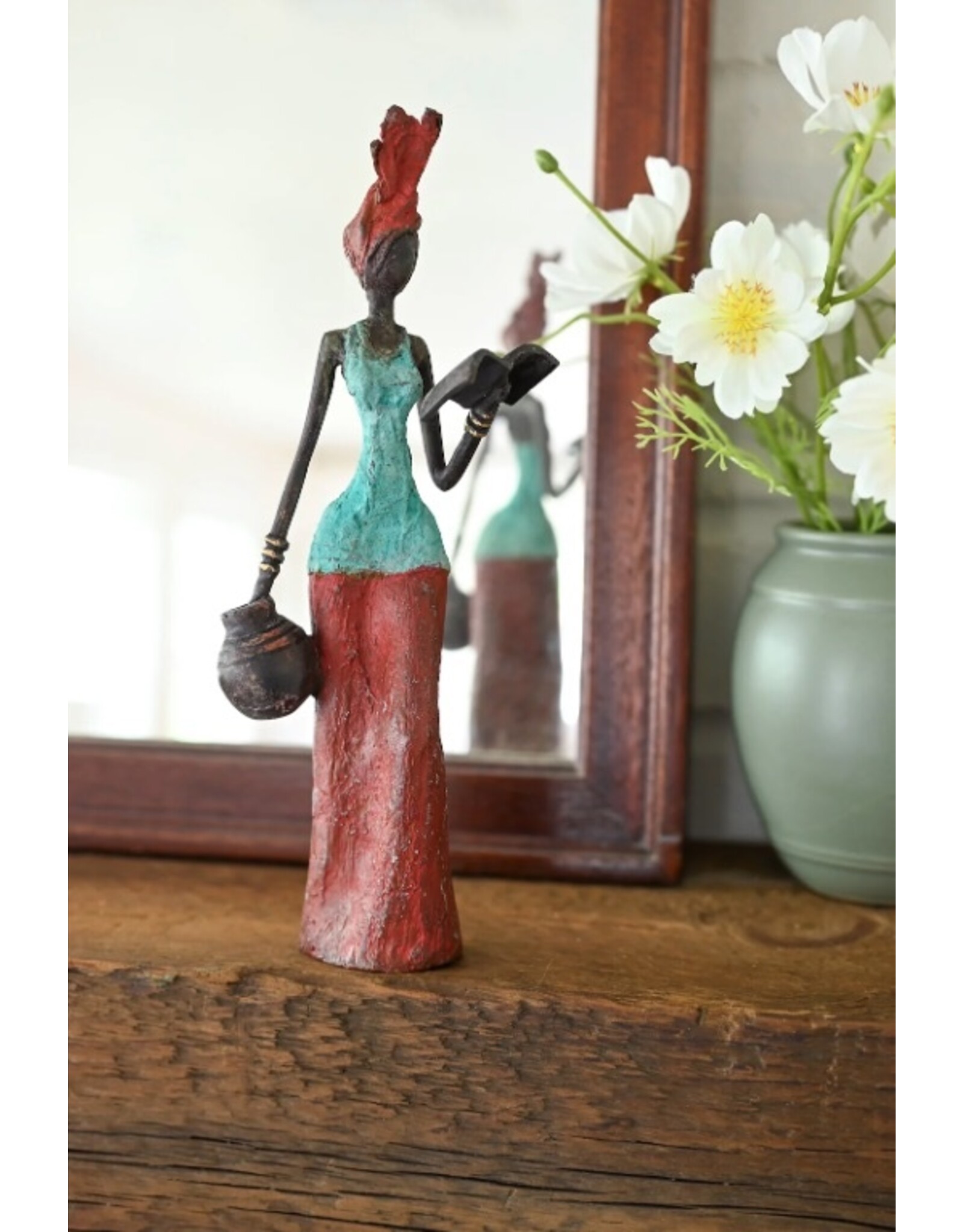 Burkina Bronze Devoted Reader Sculpture