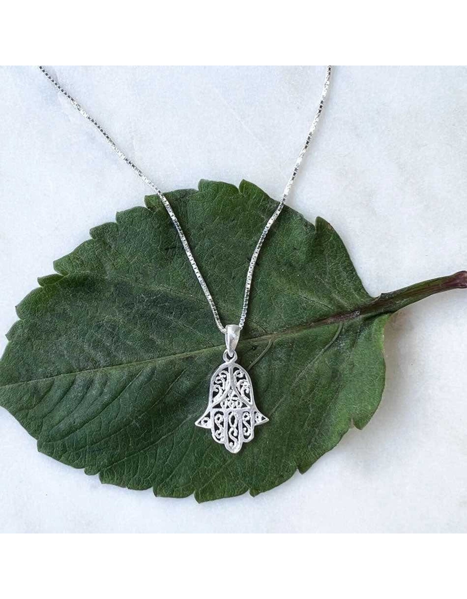 Women's Peace Sterling Silver Hamsa Hand Necklace