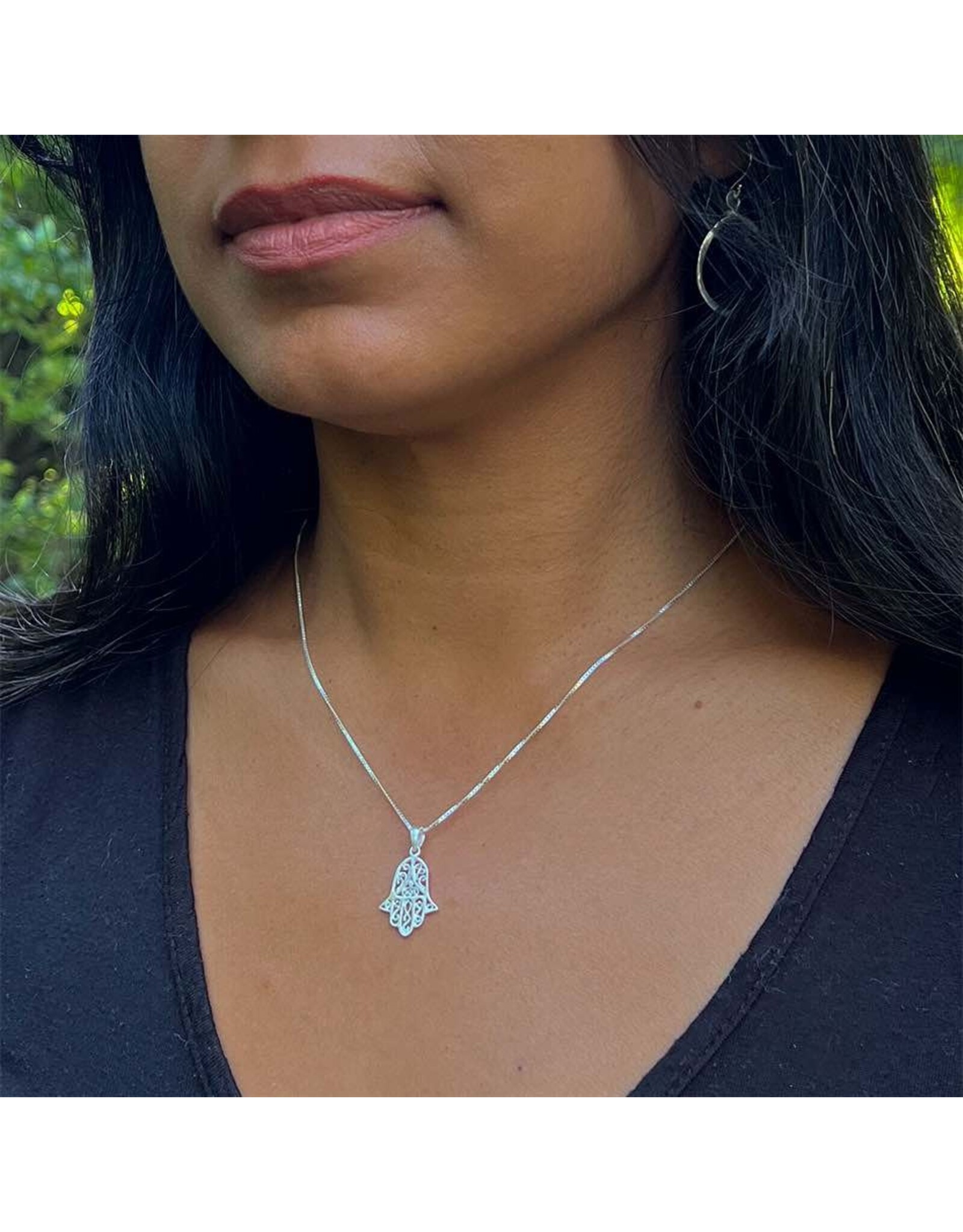 Women's Peace Sterling Silver Hamsa Hand Necklace