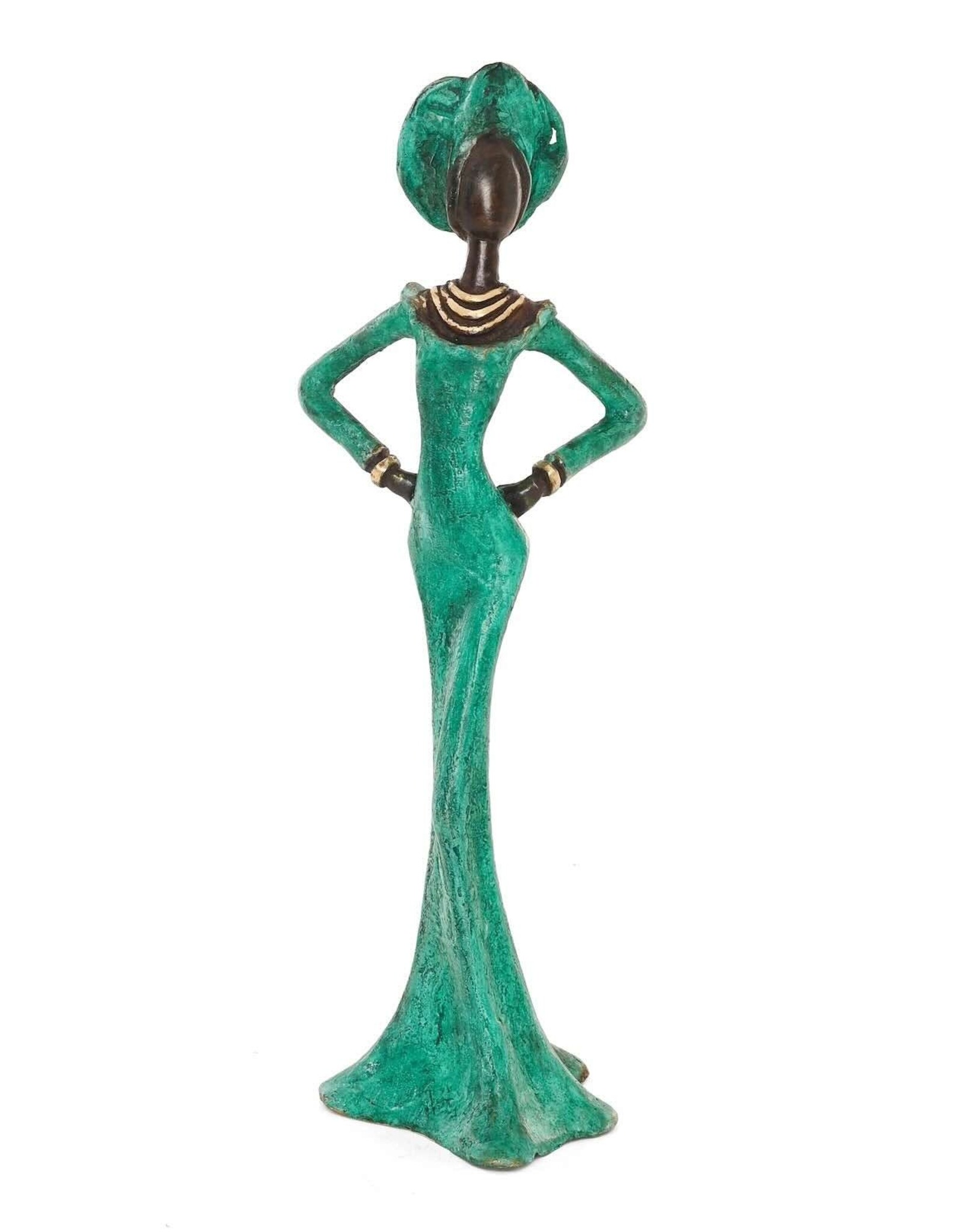 Burkina Bronze Poised in Emerald Sculpture