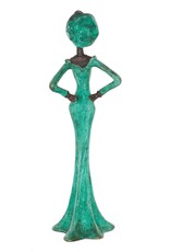 Burkina Bronze Poised in Emerald Sculpture