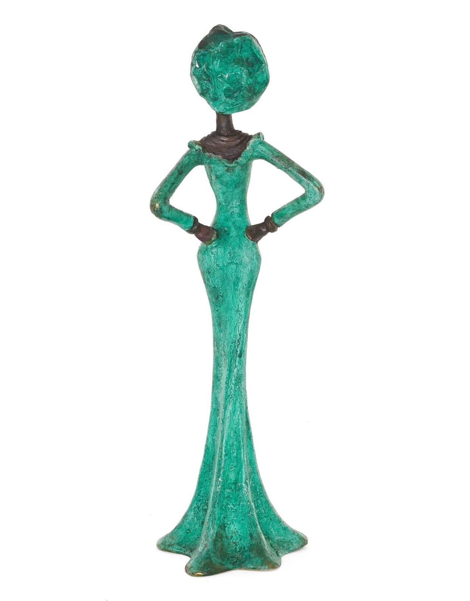 Burkina Bronze Poised in Emerald Sculpture