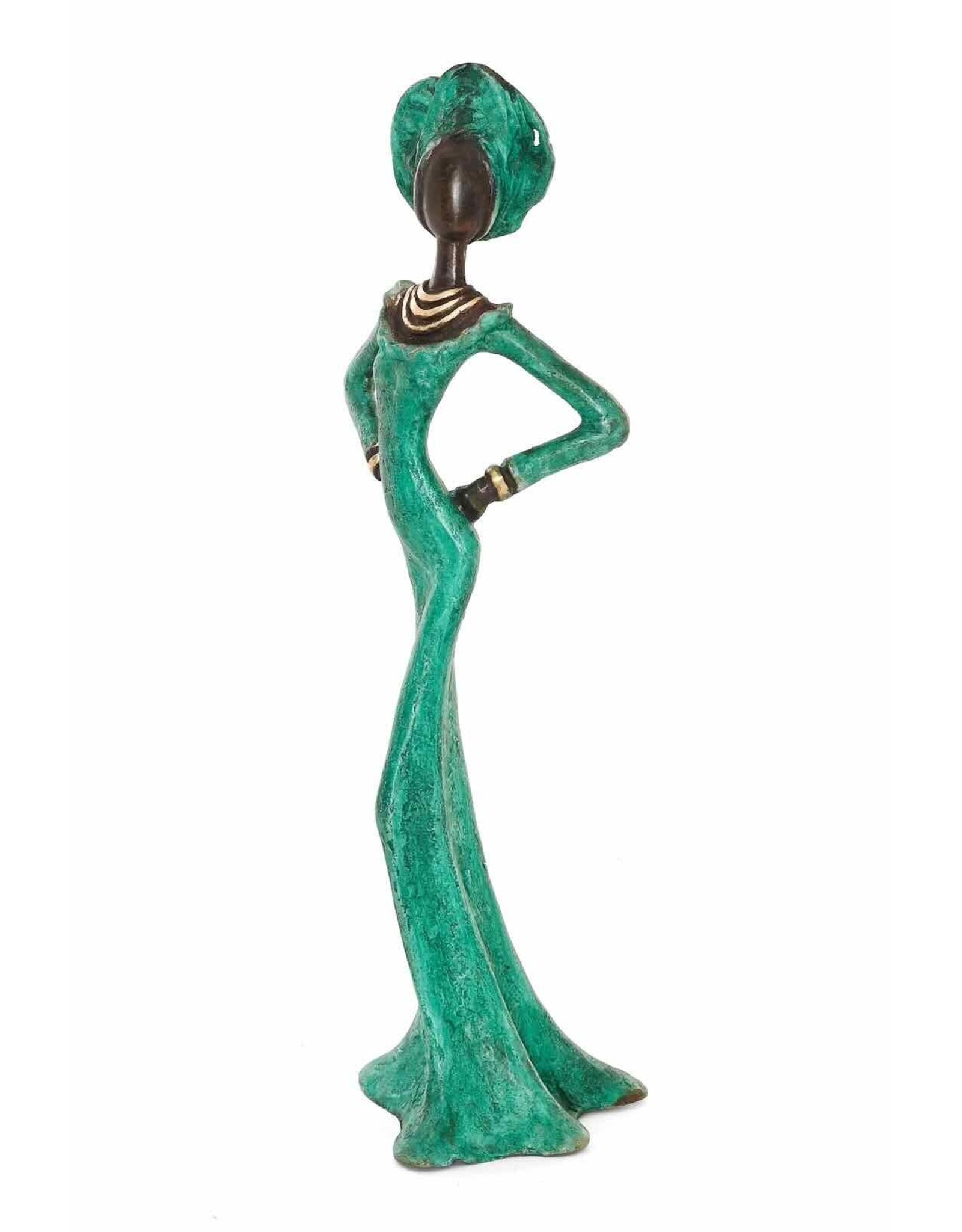 Burkina Bronze Poised in Emerald Sculpture