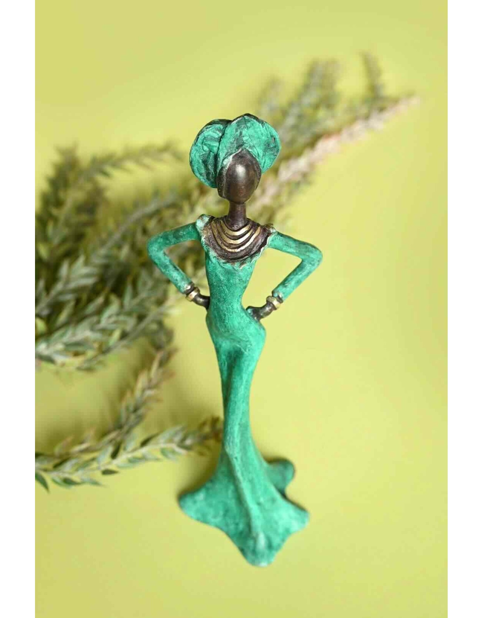 Burkina Bronze Poised in Emerald Sculpture
